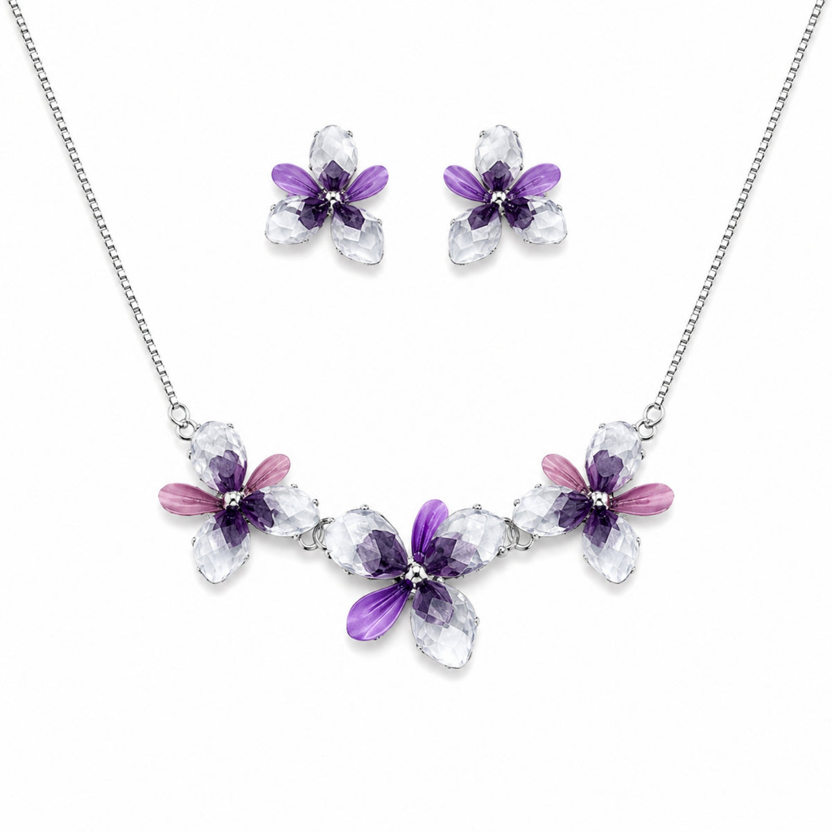 The Royal Iris Crystal Cascade 925 Silver Necklace Set