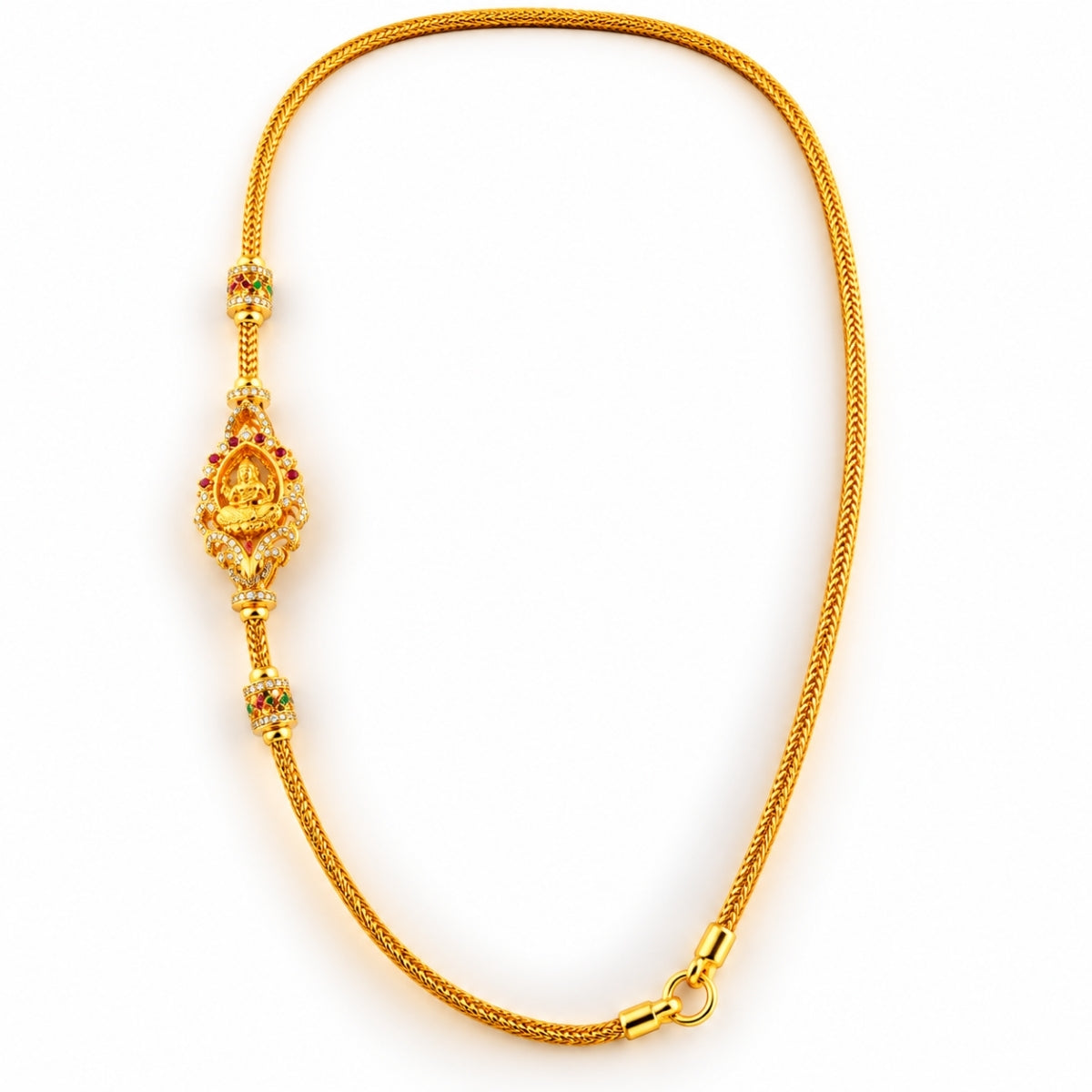 Divine Goddess Lakshmi Ruby Accented 925 Sterling Silver Gold Plated Thali Chain