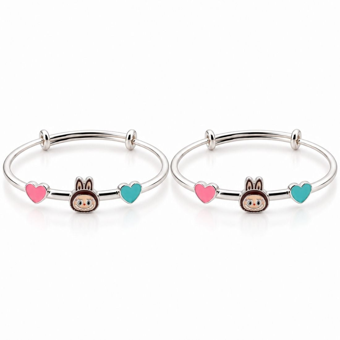 Labubu Playful Hearts 925 Sterling Silver Adjustable Kids Kada set (Rhodium Finish)