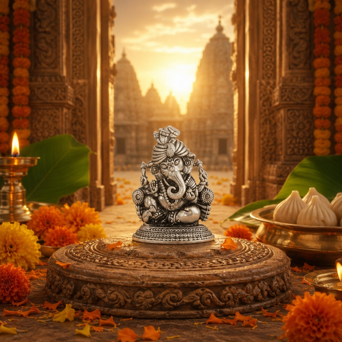 The Vighnaharta Royal Pethawala 925 Silver Ganesha Idol