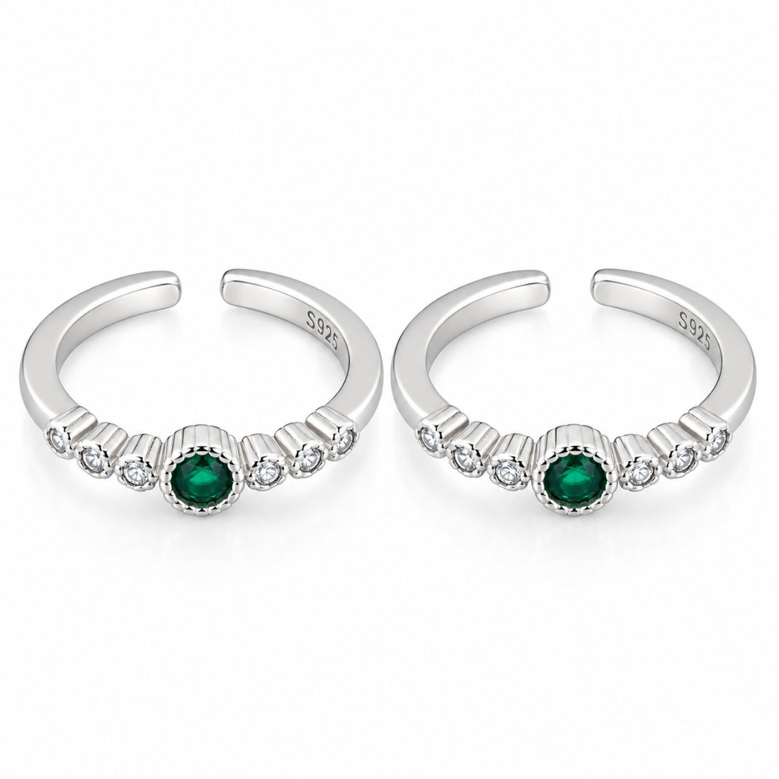 The Emerald Empress Milgrain 925 Silver Toe Rings (Pair)
