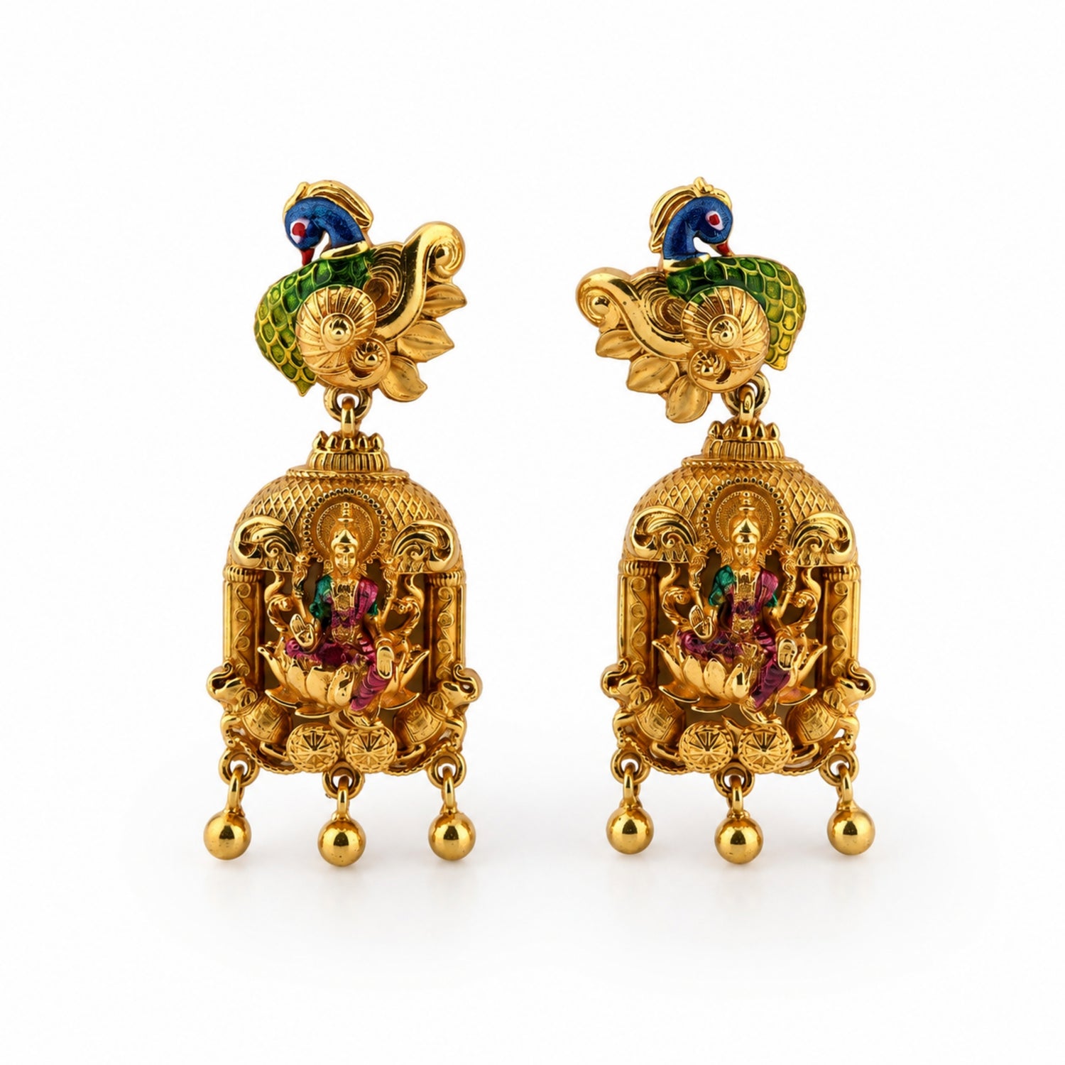 The Imperial Peacock Stud Lakshmi Shrine Gold-Plated 925 Silver Drops