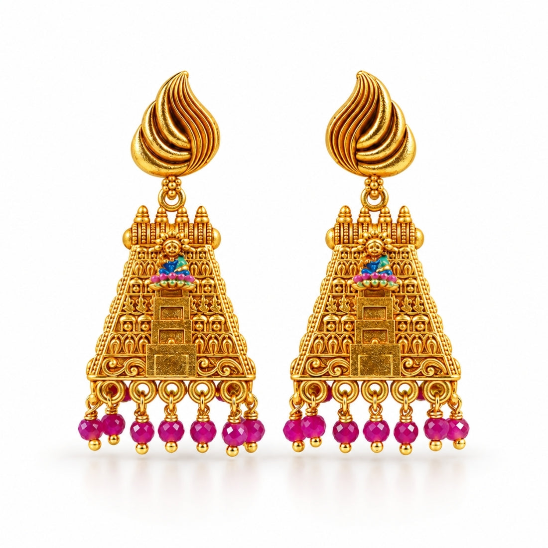 The Agni Gopuram Fuchsia Heritage Jhumkas