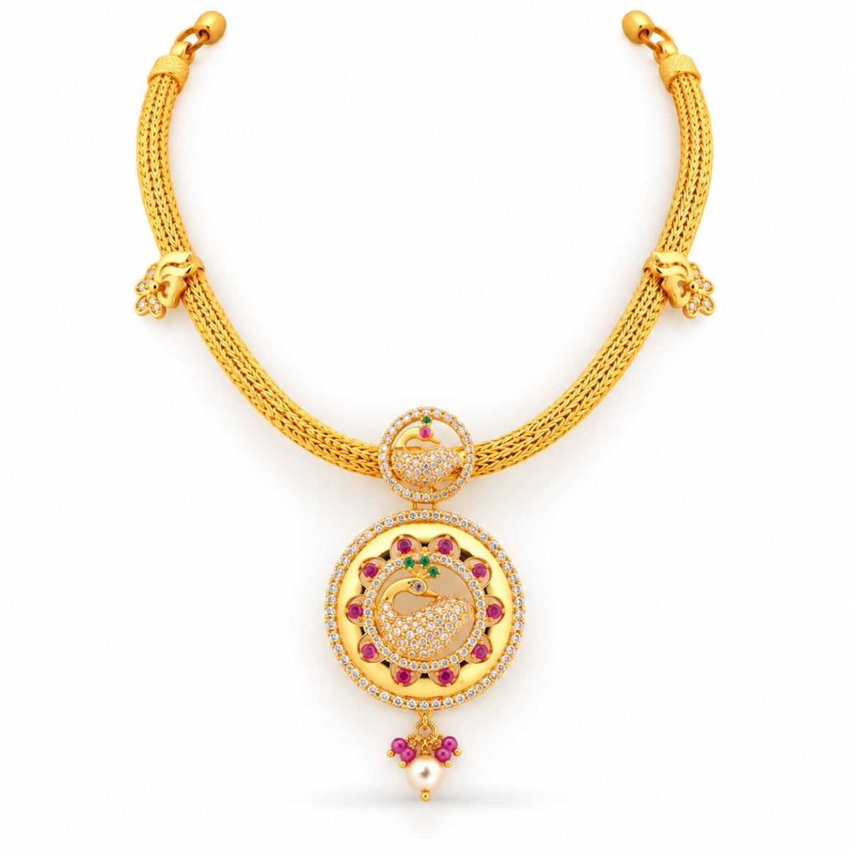 The Mayura Mandala CZ 925 Gold Plated Silver Necklace