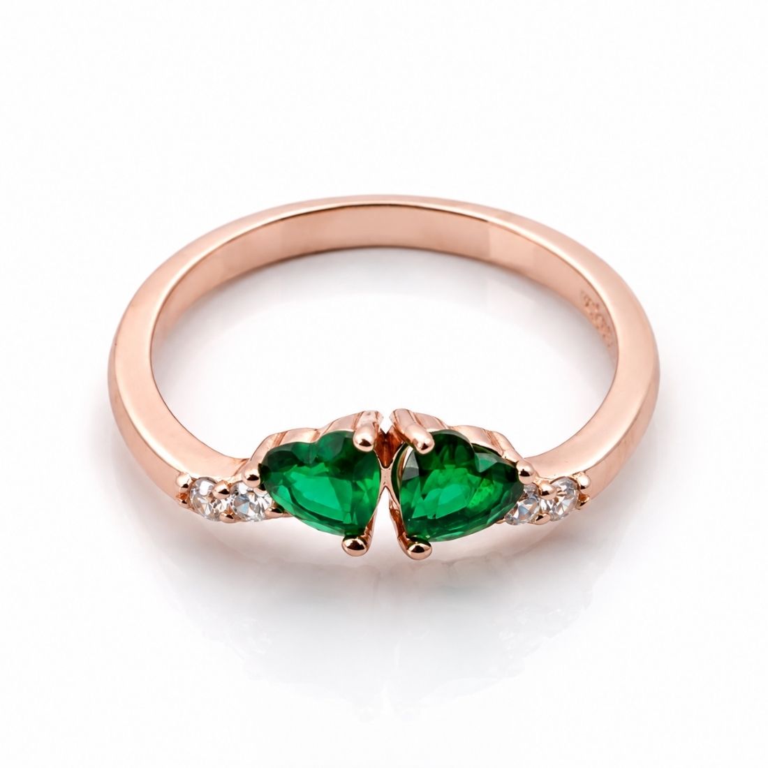 Rose Gold Emerald Green Heart Butterfly 925 Silver Ring