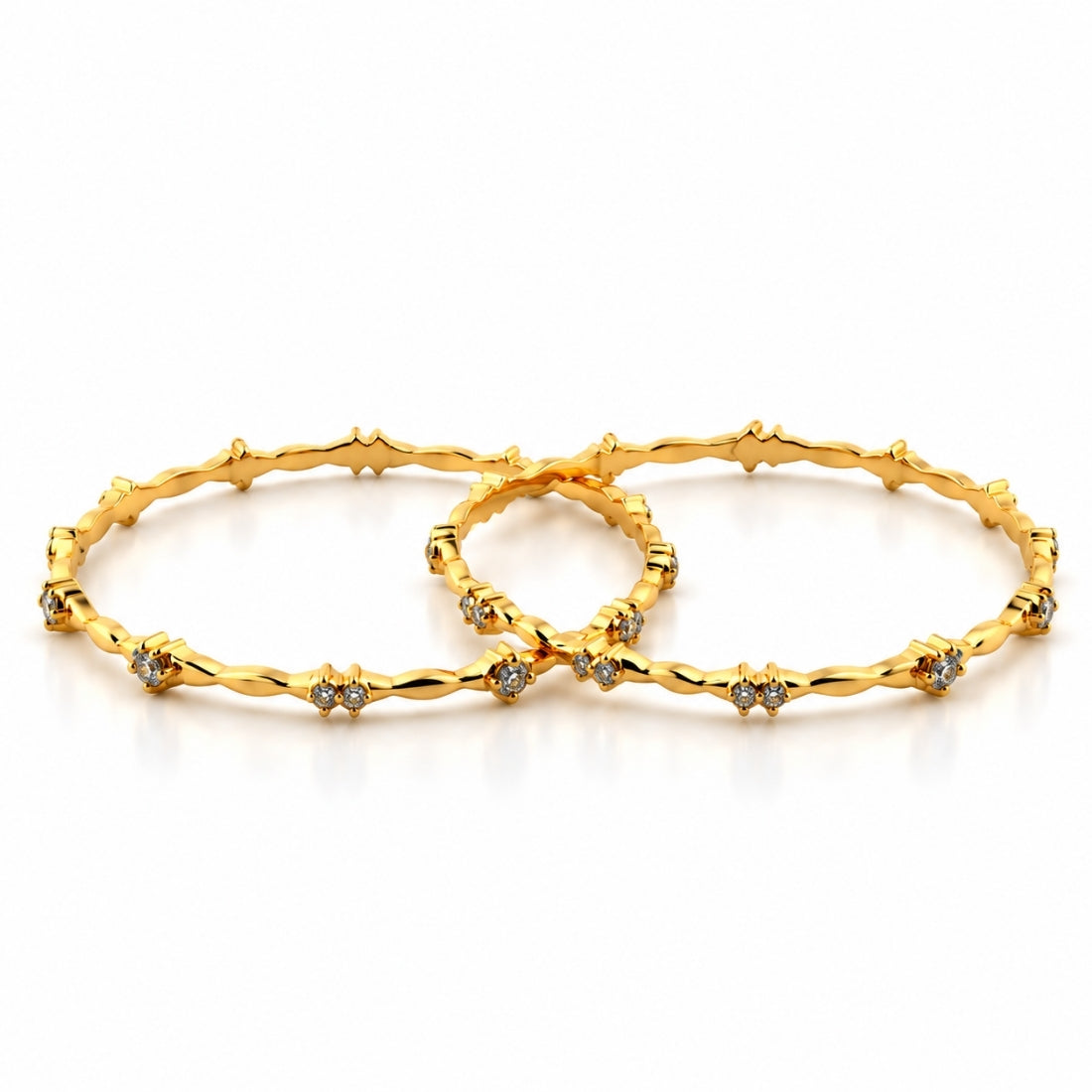 The Regal Clover Wave Twin-Stone Bangles (Set of 2 in 925 Sterling Silver with Premium 24K Gold Polish)