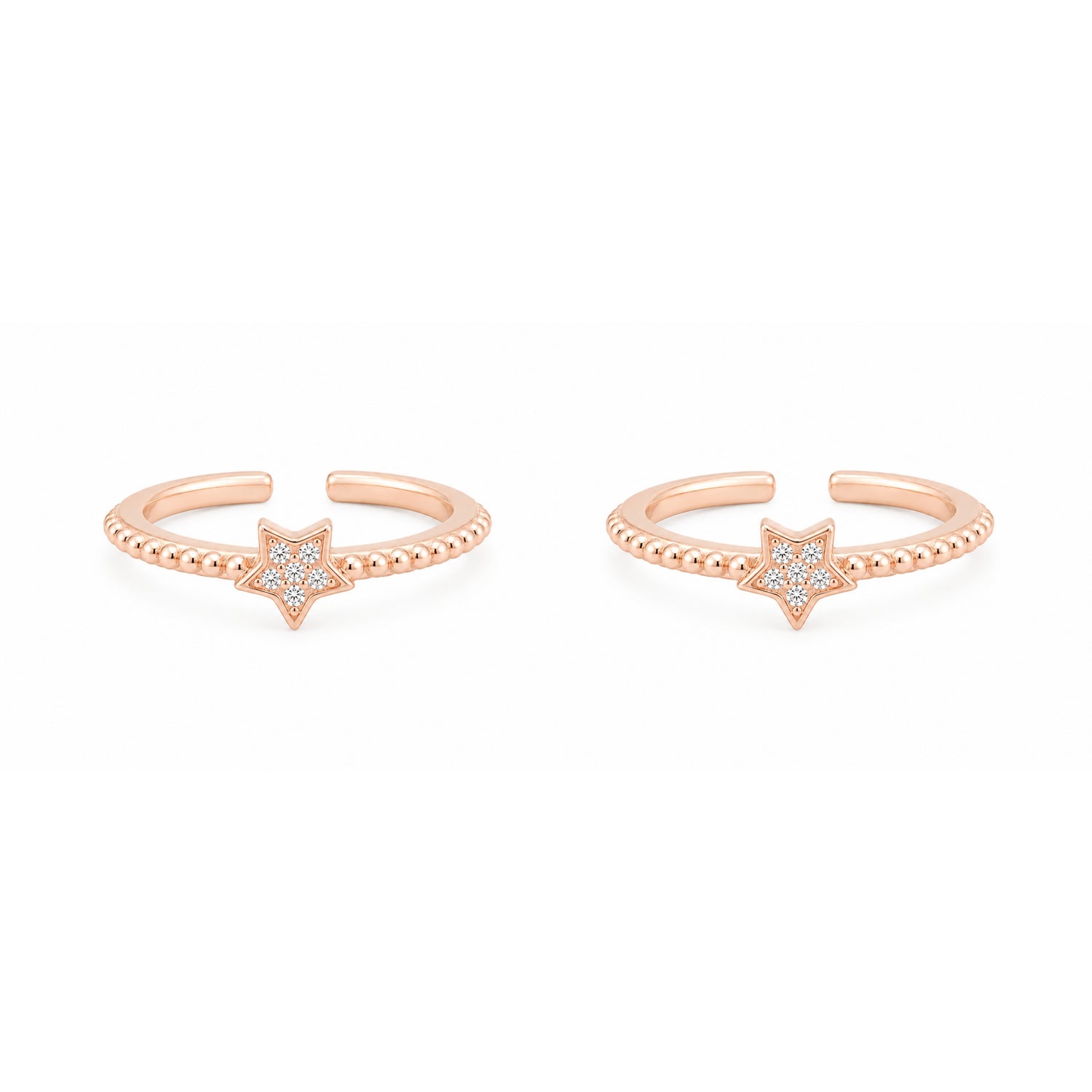 Celestial Star Beaded Rose Gold Adjustable Toe Rings