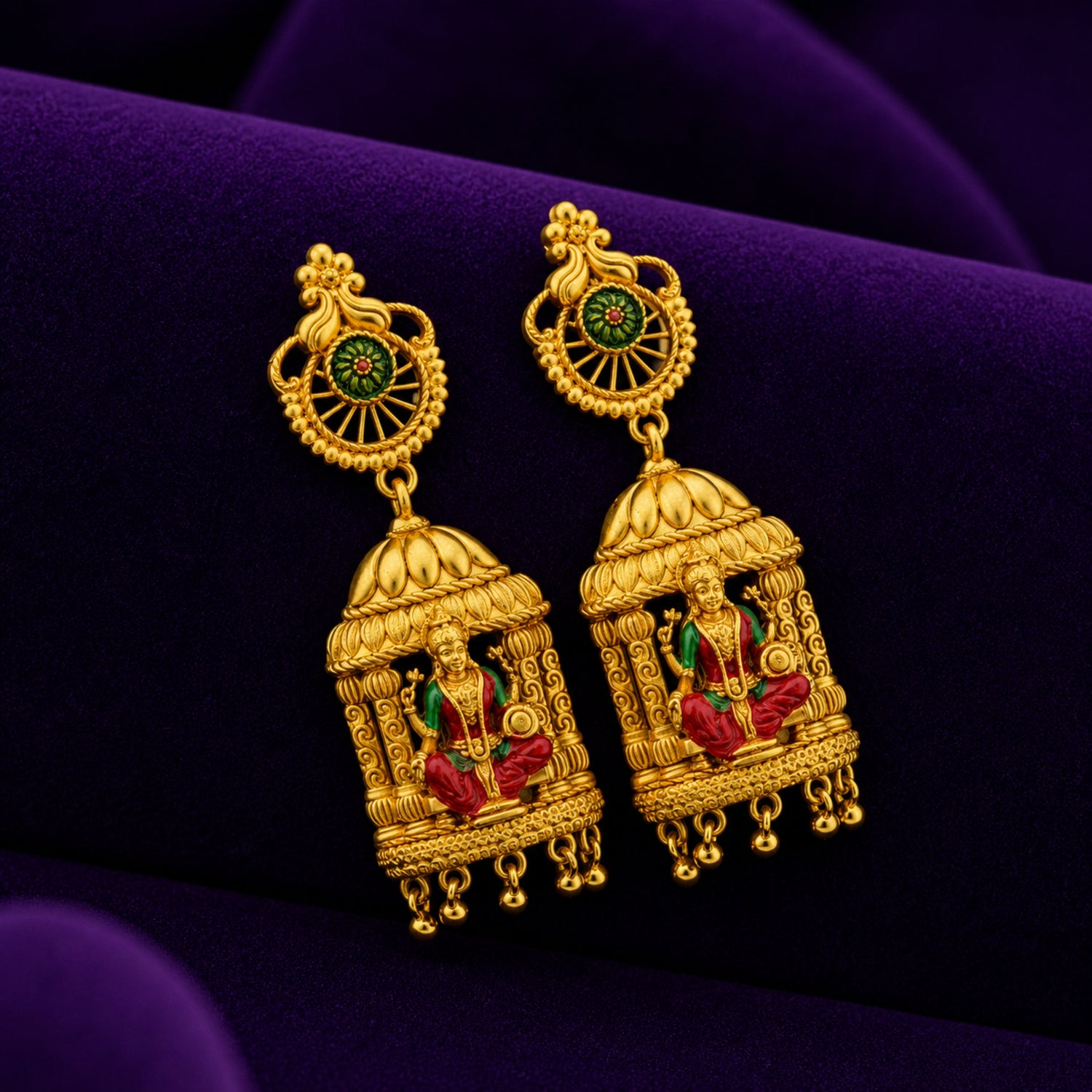 The "Goddess Lakshmi Chariot" Gold Polish 925 Silver Jhumka