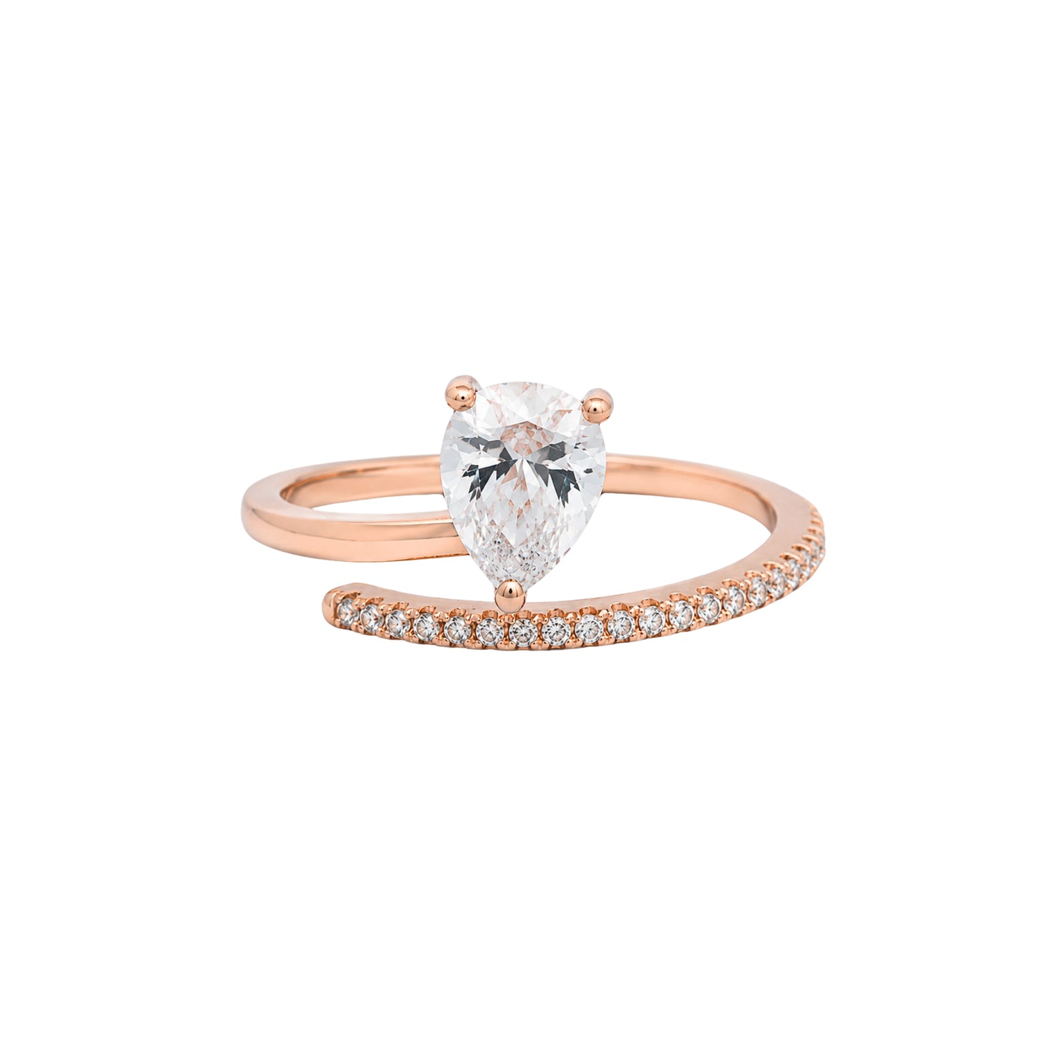 Serene Tear Open Bypass 925 Sterling Silver Ring
