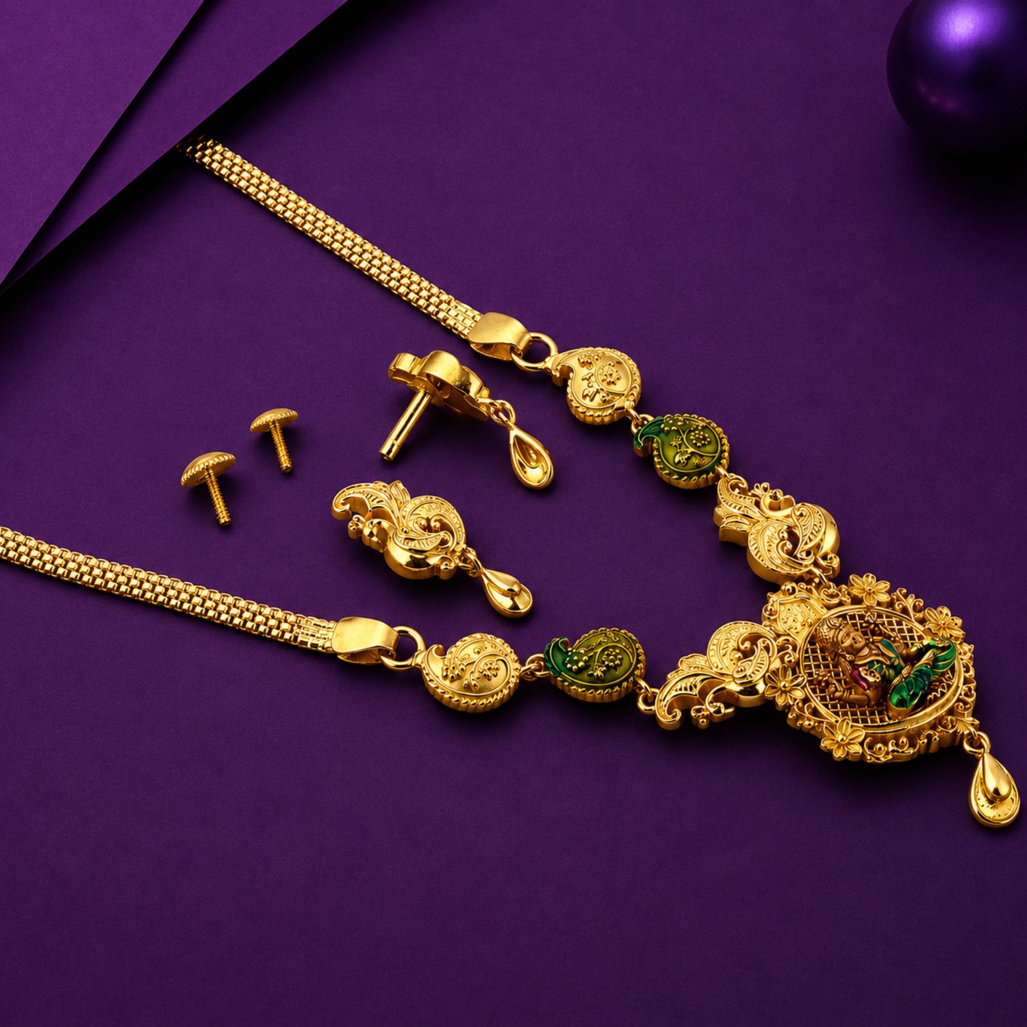The Mohini Krishna 925 Silver Temple Necklace Set