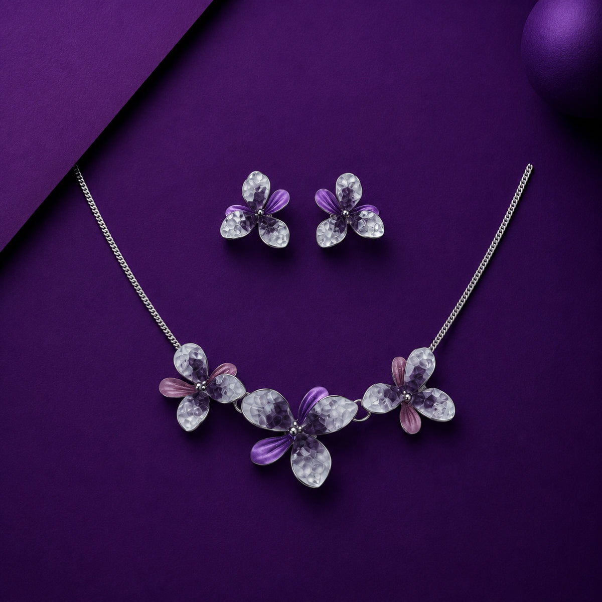 The Royal Iris Crystal Cascade 925 Silver Necklace Set