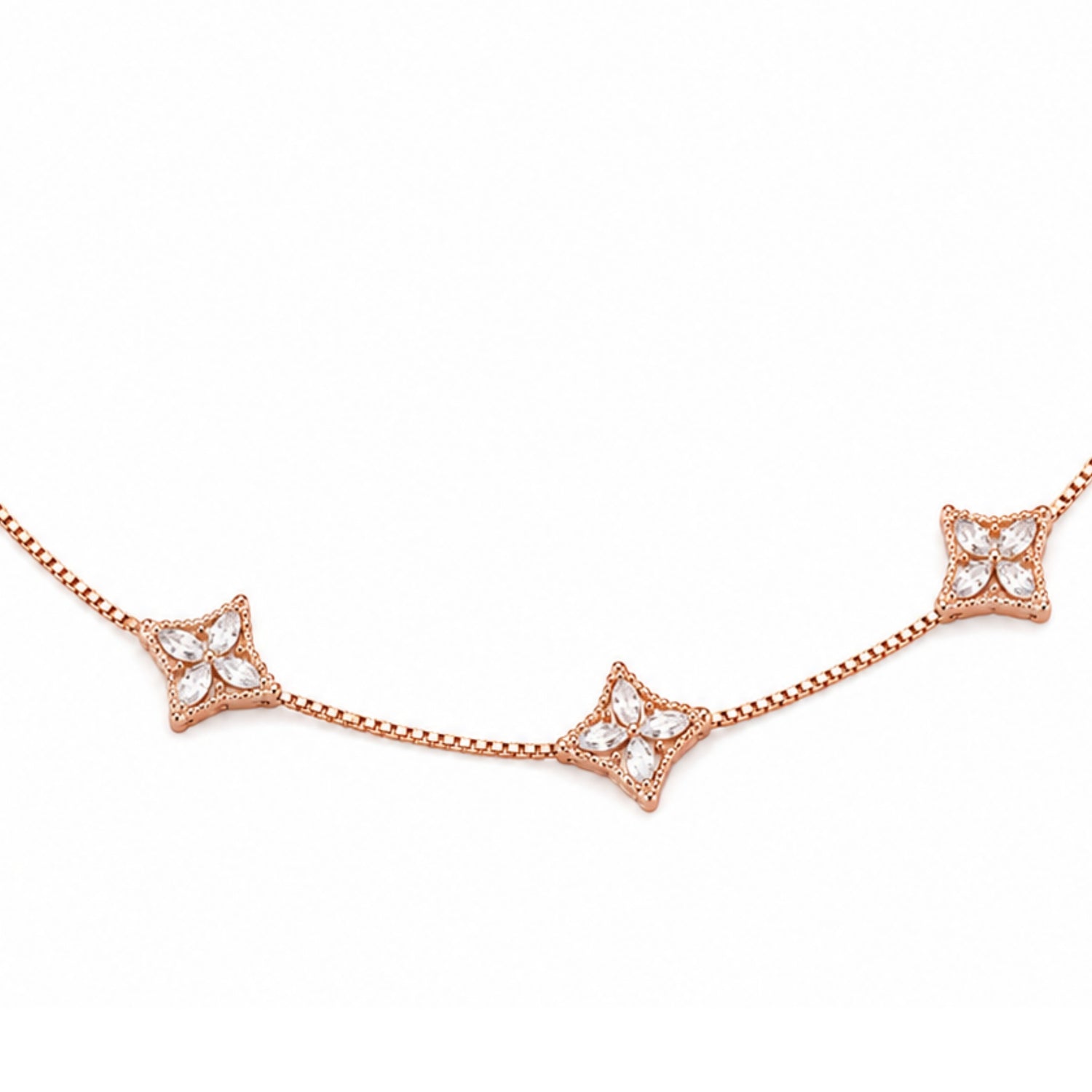 The Rose Gold Openwork Floral Station Anklet Pair