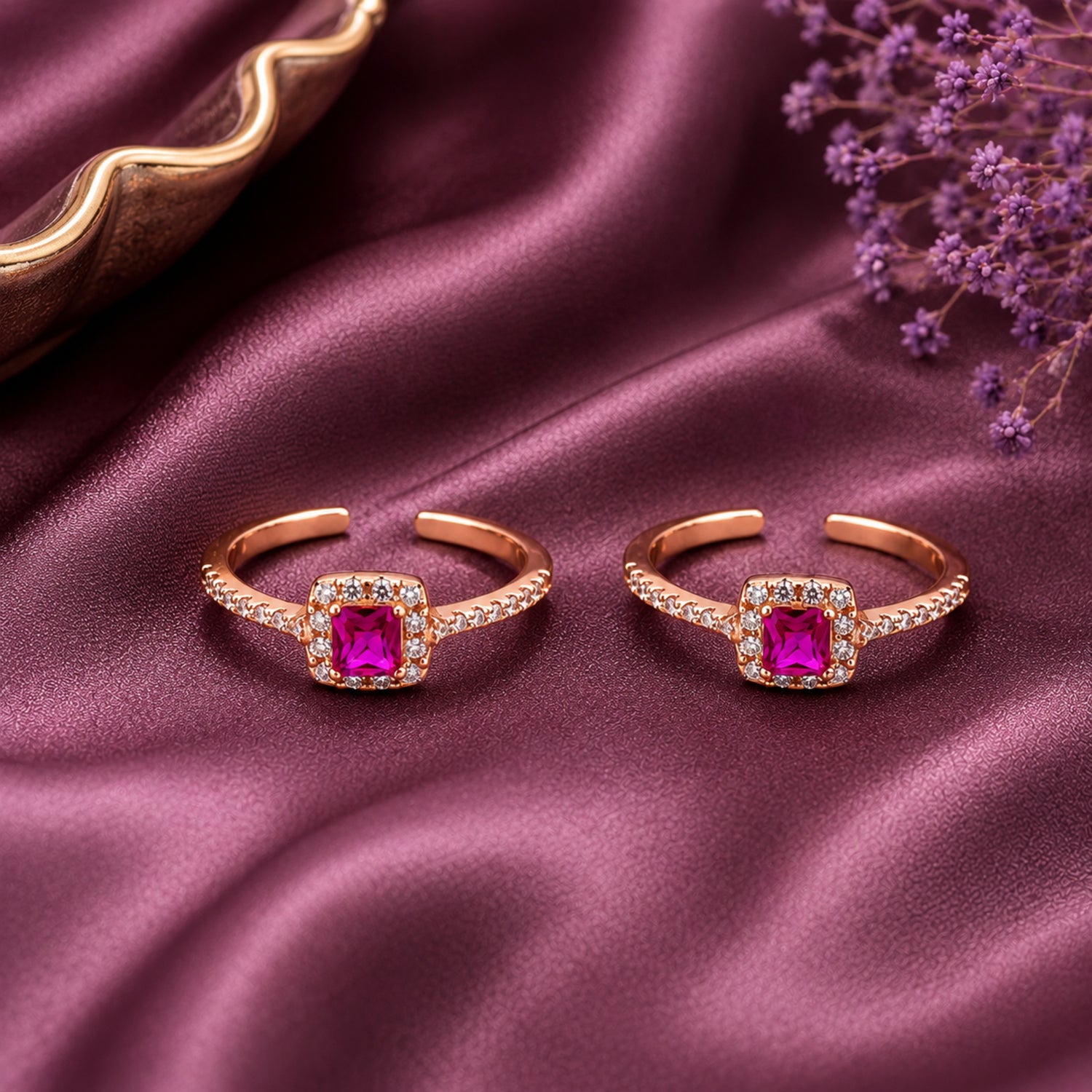 Emerald Queen Halo Adjustable Rose Gold Toe Rings