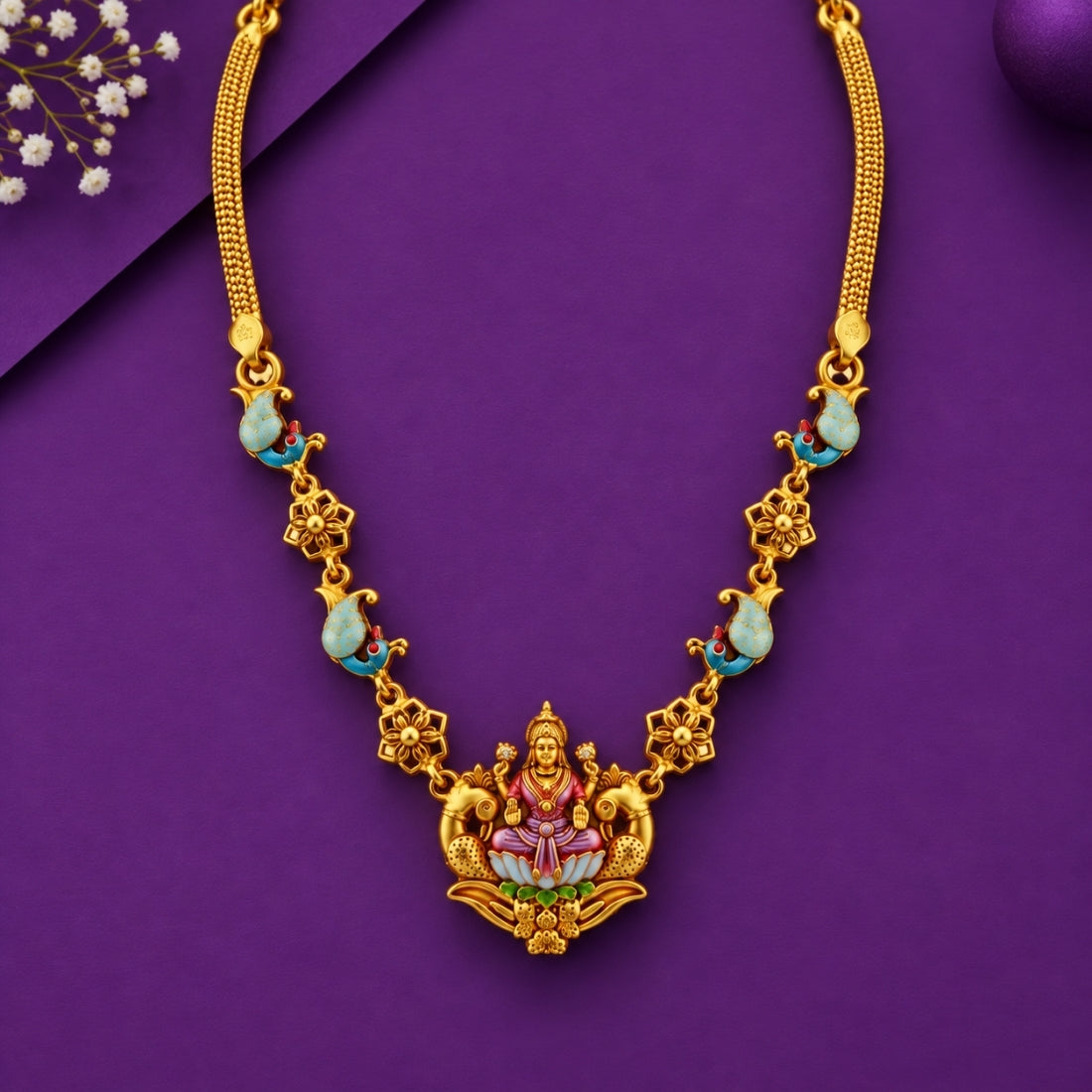 Divine Lakshmi & Peacock Meenakari Necklace