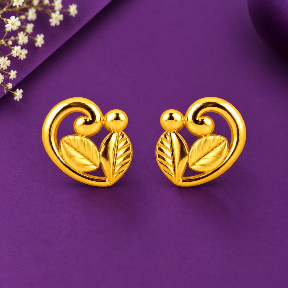 Vasantika Leaf 925 Sterling Silver Gold-Plated Botanical Stud Earrings