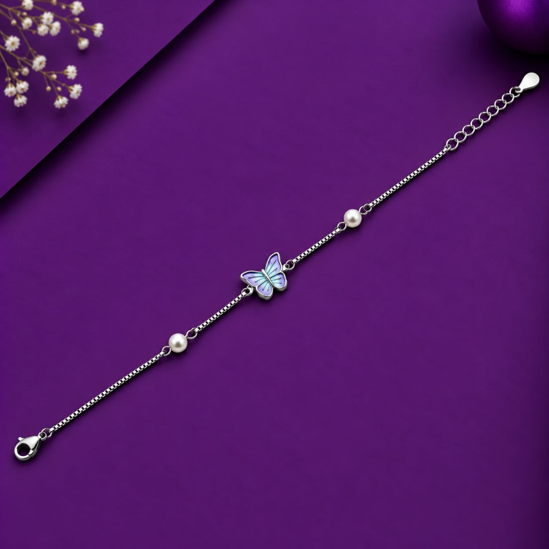 The Lilac Monarch – 925 Silver Purple Enamel Butterfly Bracelet