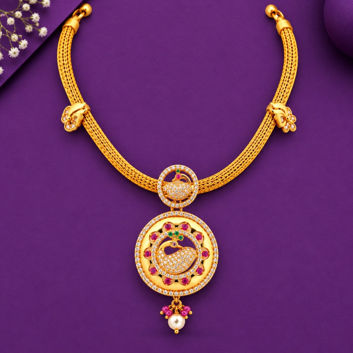 The Mayura Mandala CZ 925 Gold Plated Silver Necklace