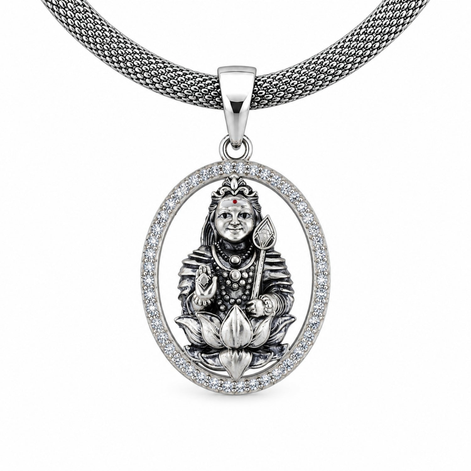 The 925 Sterling Silver Divine Murugan Lotus Halo Pendant