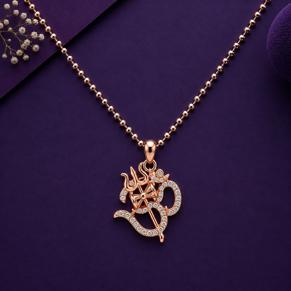 The Shiva Shakti Omkar Trishul 925 Silver Rose Gold Pendant