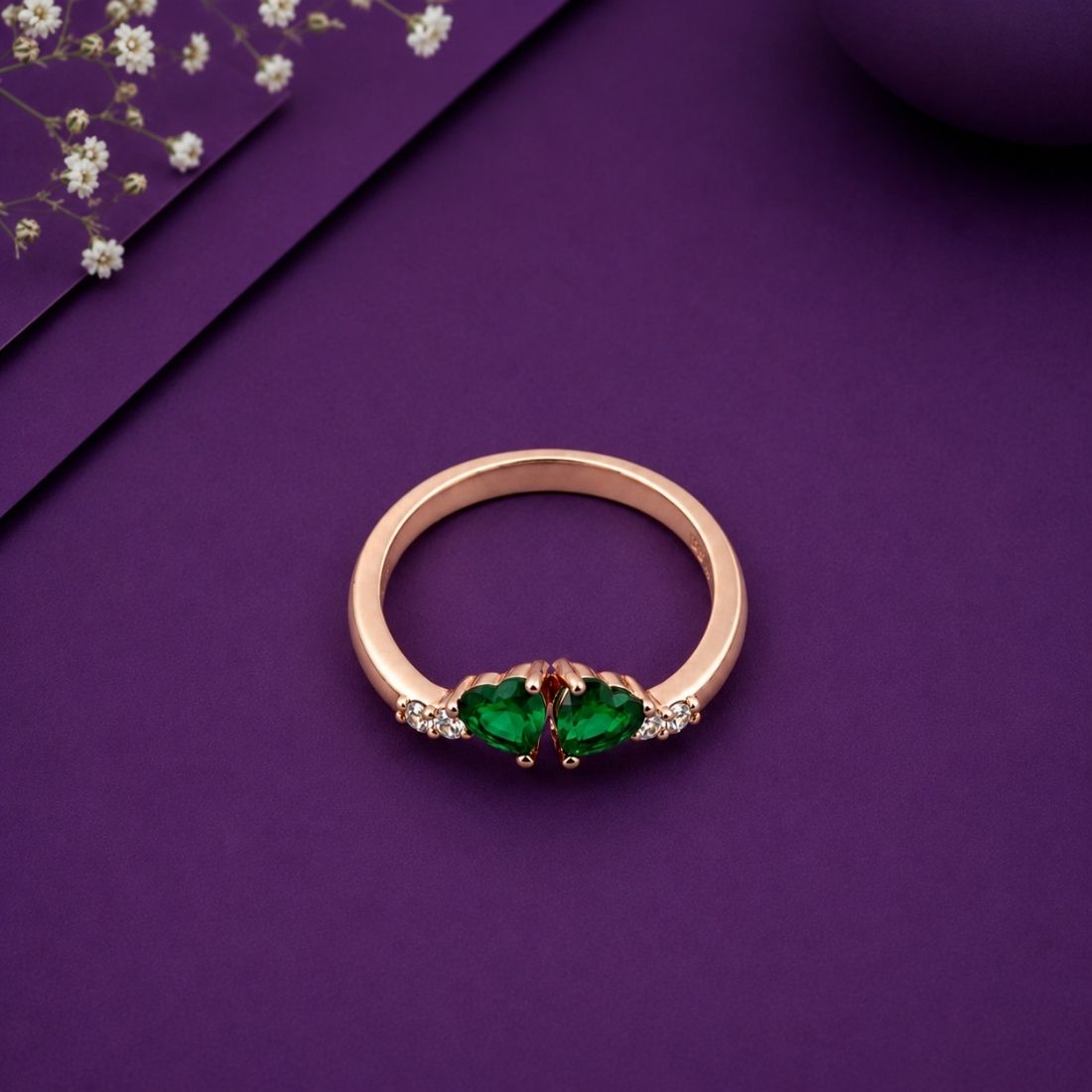 Rose Gold Emerald Green Heart Butterfly 925 Silver Ring