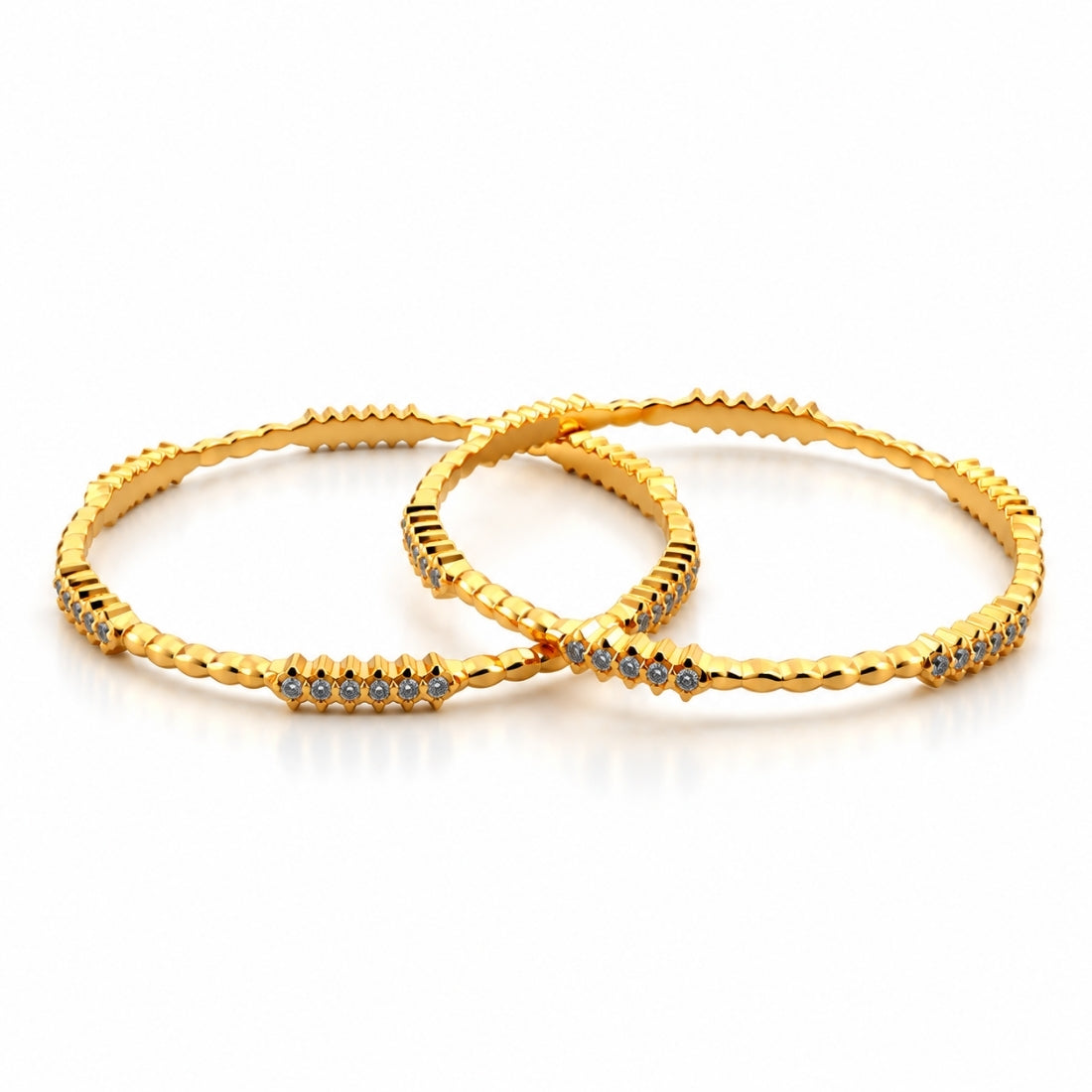 The Imperial Beaded Ribbon Diamond-Block Bangles (Set of 2 in 925 Sterling Silver with Premium 24K Gold Polish)