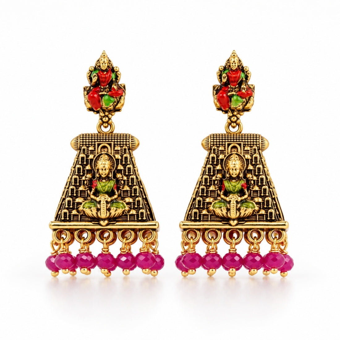 The Devi Lakshmi Gopuram Fuchsia Jhumkas