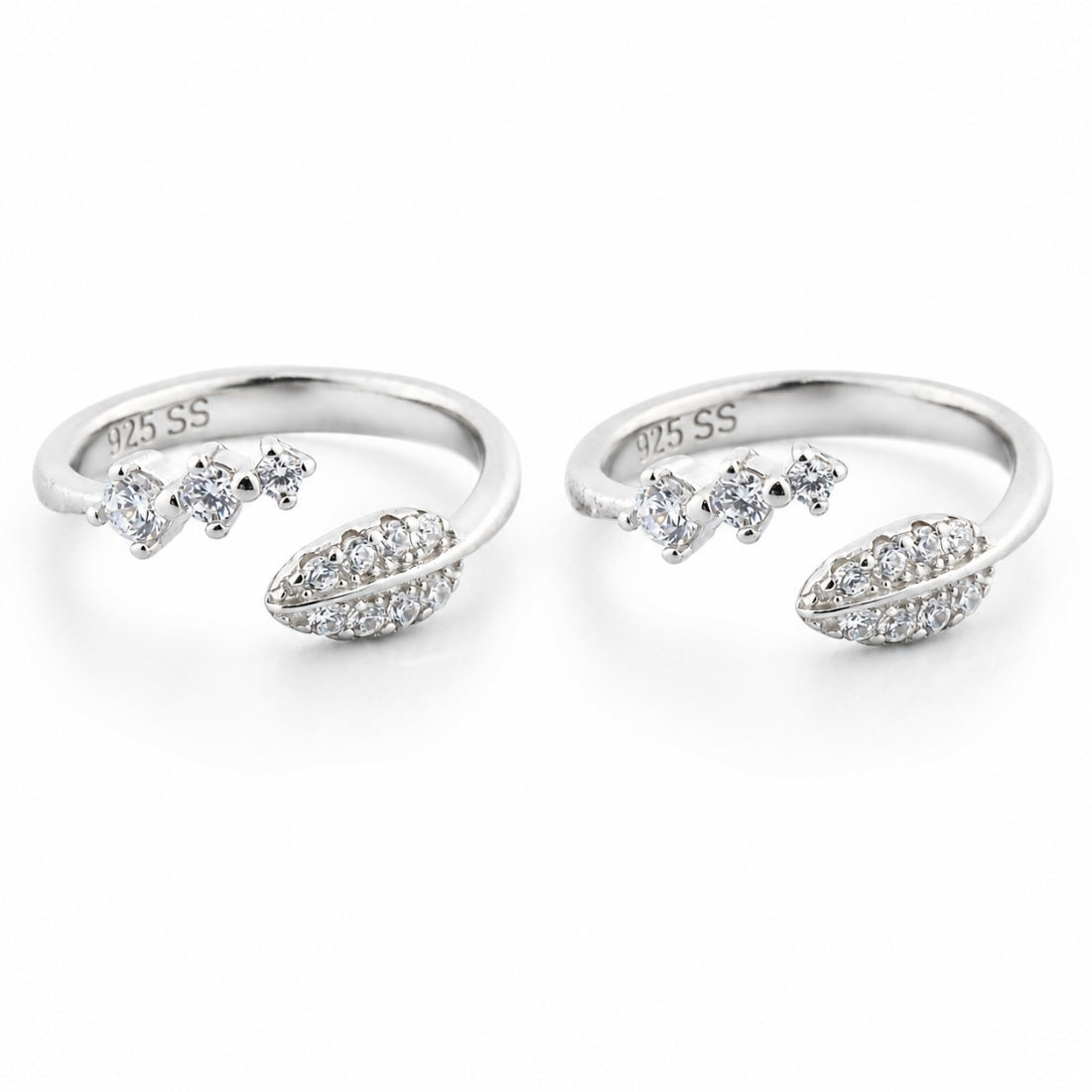 Eden Leaf Bypass Adjustable Silver Toe Rings