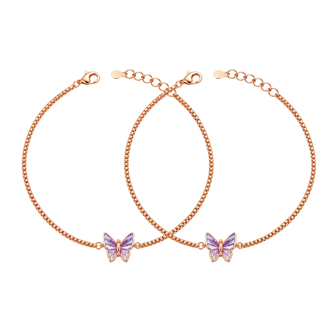 The Purple Crystal Butterfly Rose Gold Silver Anklet Pair