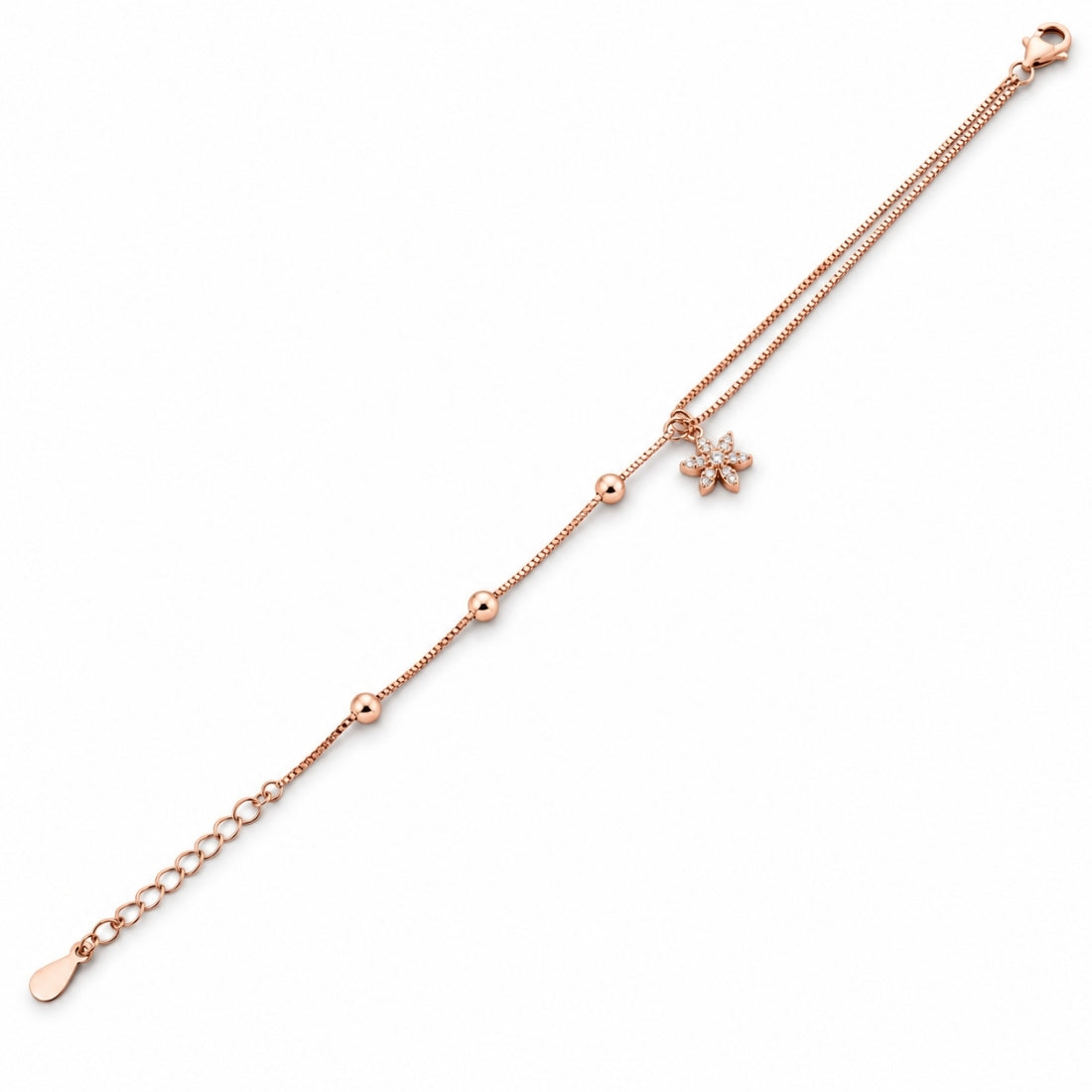 The Dual Essence – 925 Rose Gold Layered Blossom & Bead Bracelet