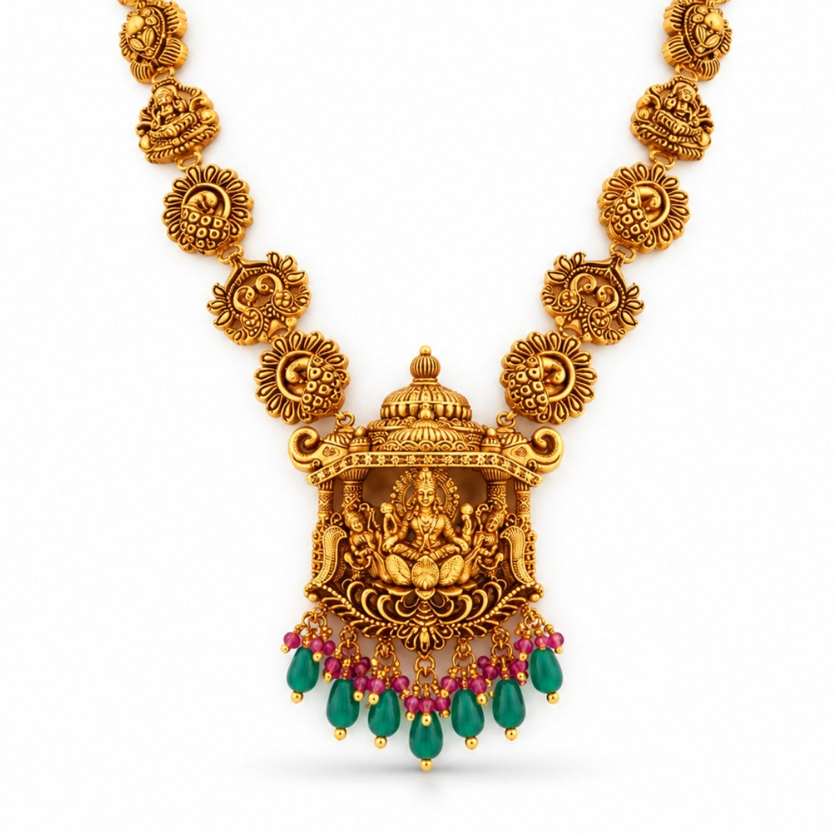 The Mahalakshmi Gopuram Nakshi 925 Silver Gold Plated Necklace