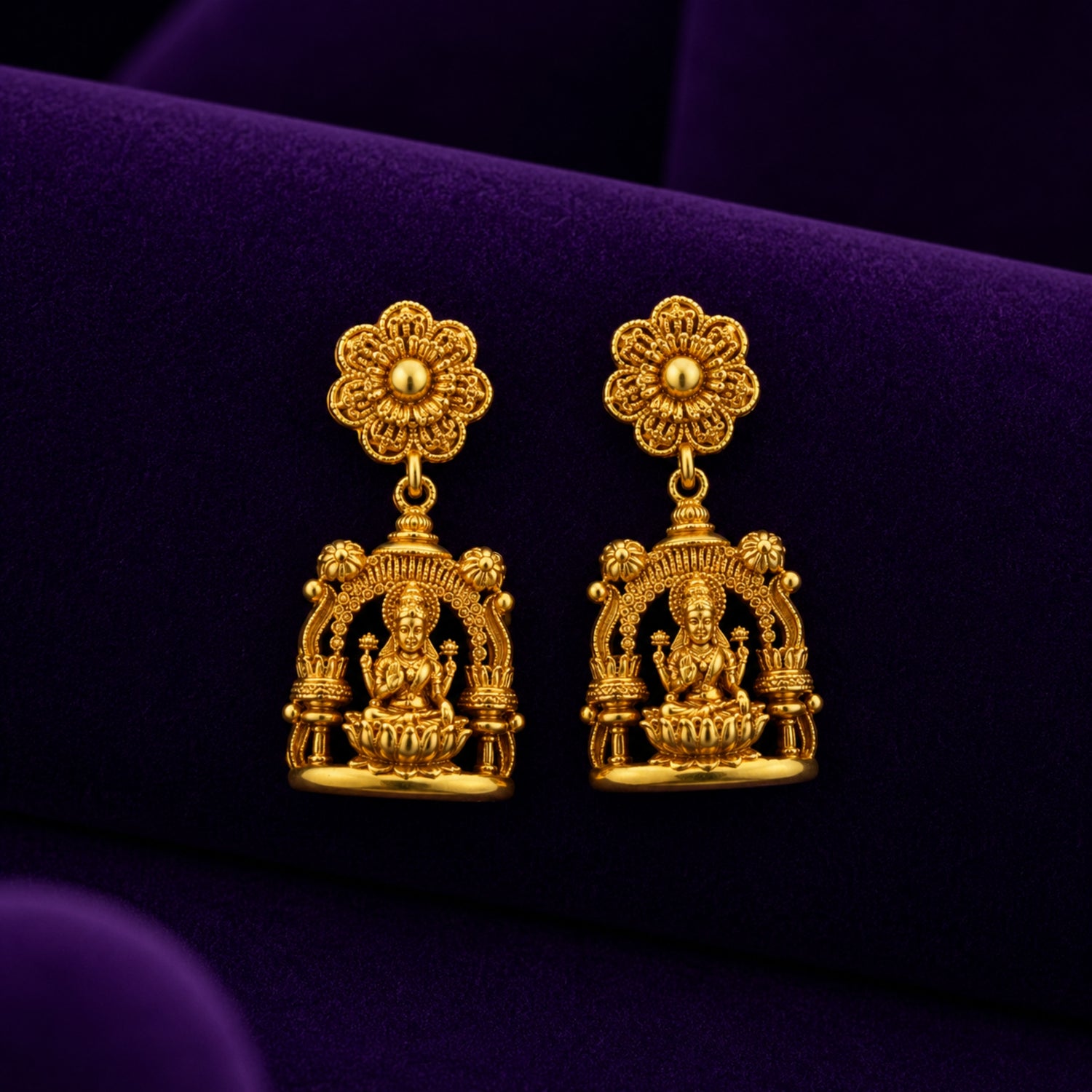 The Gajalakshmi Mandapam Gold-Polished Silver Jhumka