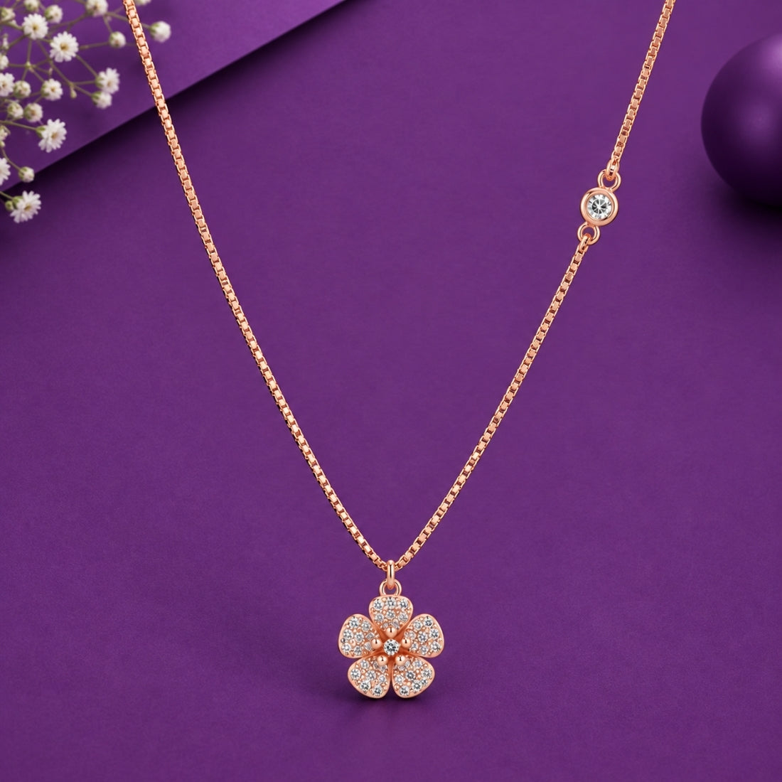 The Sakura Petal Charm Asymmetric Rose 925 Silver Chain