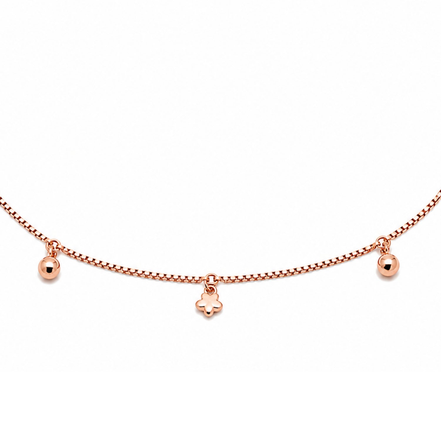 The Rose Gold Blossom & Bead Charm Anklet Pair
