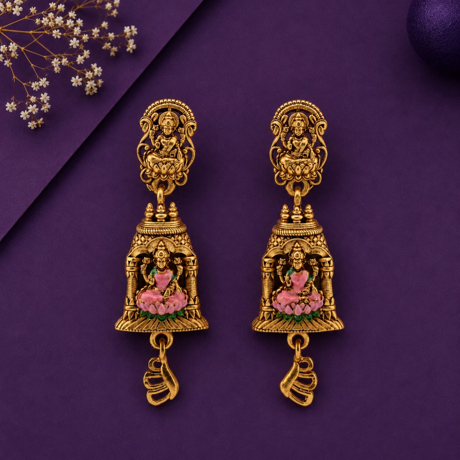 The Sanatana Lakshmi Temple Jhumka Drops (Gold-Plated 925 Sterling Silver)