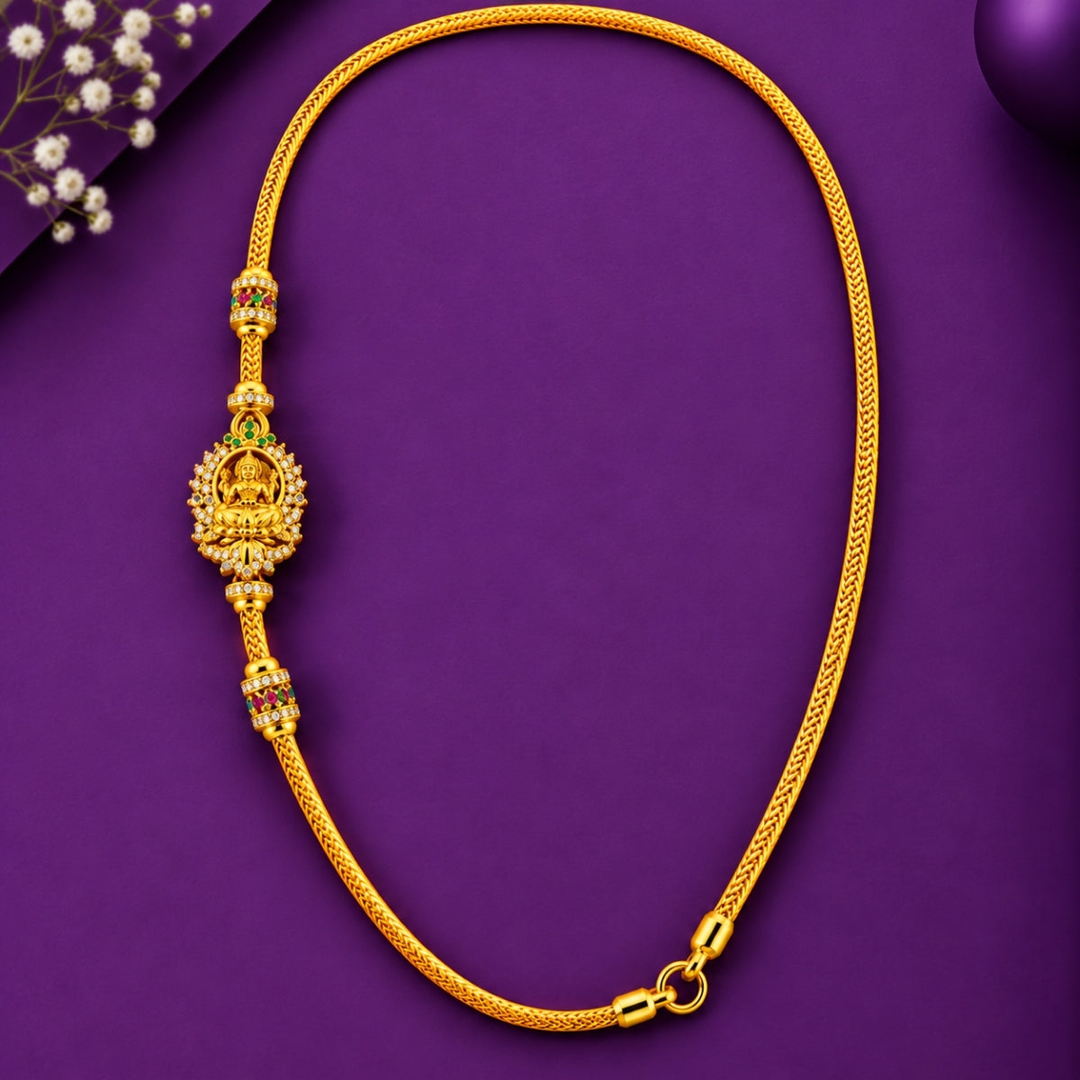 Goddess Lakshmi Floral Arch 925 Sterling Silver Gold Plated Thali Chain