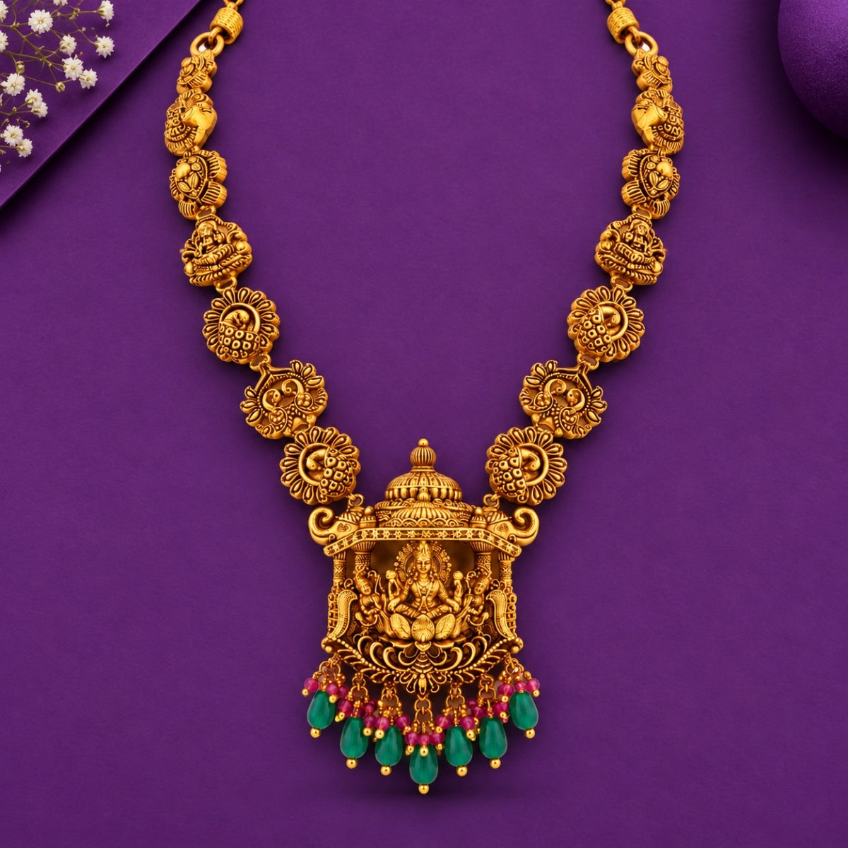 The Mahalakshmi Gopuram Nakshi 925 Silver Gold Plated Necklace