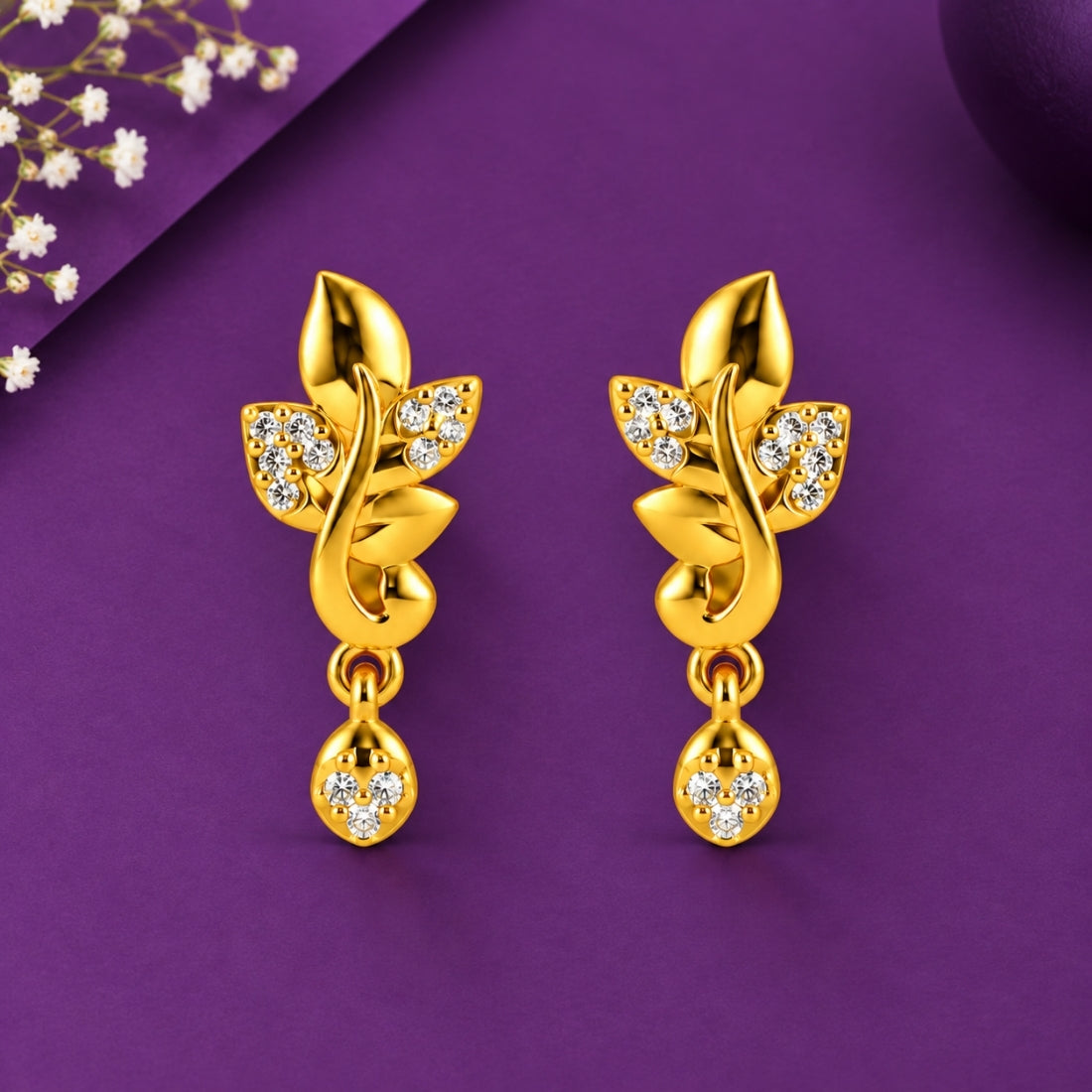 Mayura Vine 925 Sterling Silver Crystal Drop Stud Earrings