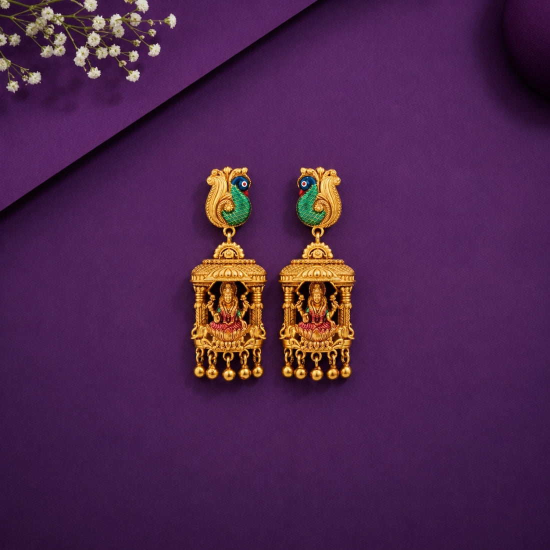 The Mayura Lakshmi Mandapam Cage Drops (Gold-Plated 925 Sterling Silver)
