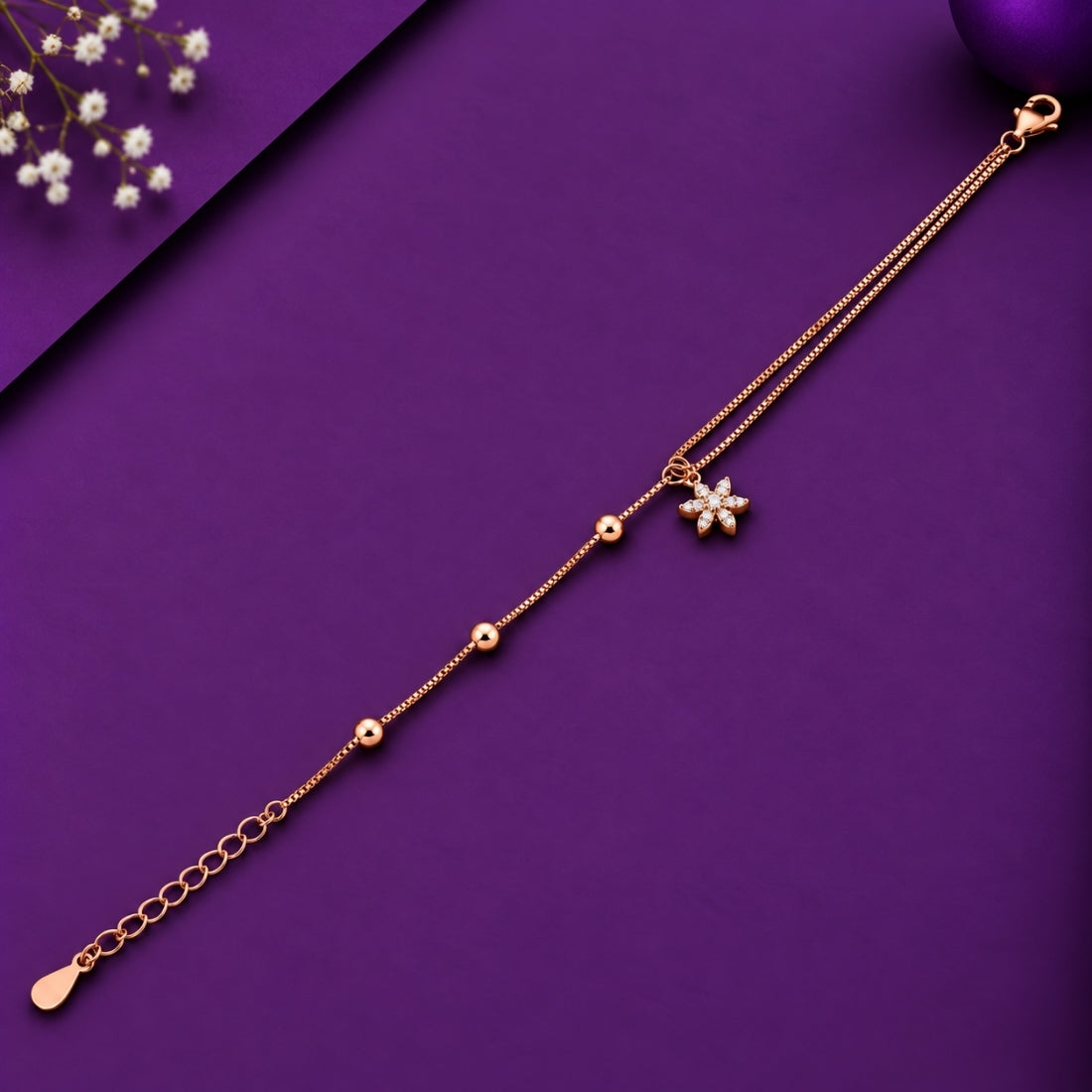 The Dual Essence – 925 Rose Gold Layered Blossom & Bead Bracelet