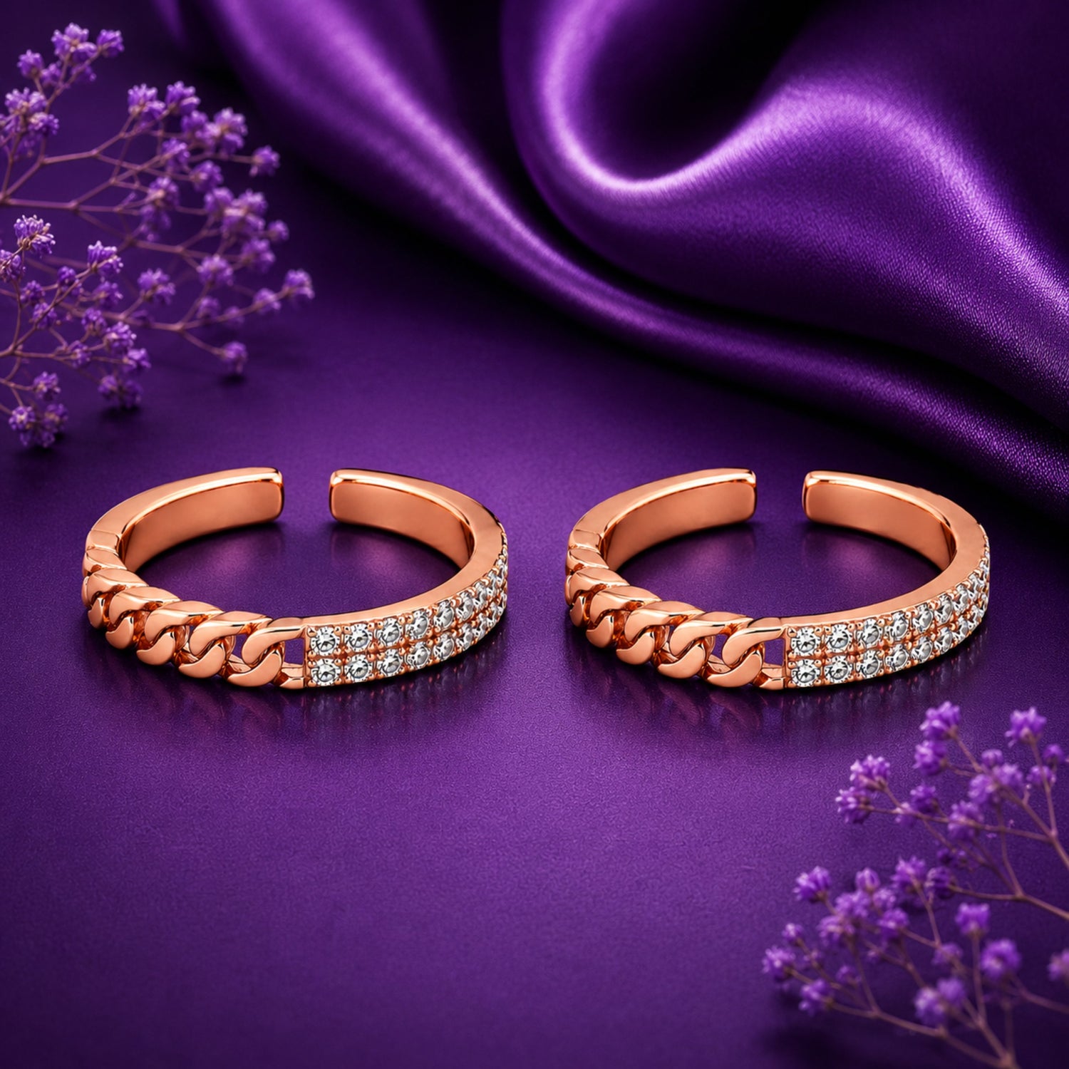 Dual Harmony Cuban Link Rose Gold Adjustable Toe Rings