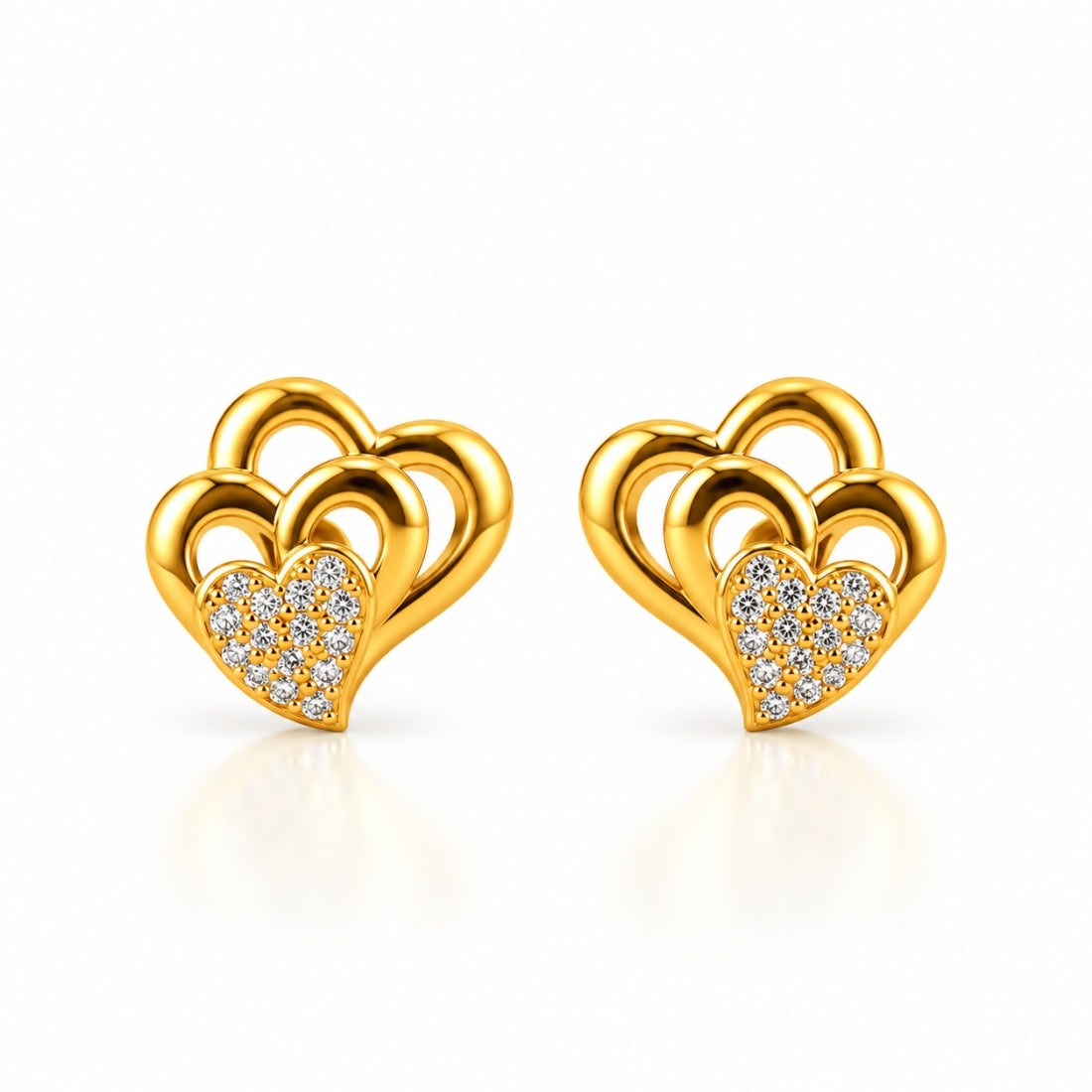 Aura of Love 925 Sterling Silver Gold-Plated Crystal Triple Heart Stud Earrings