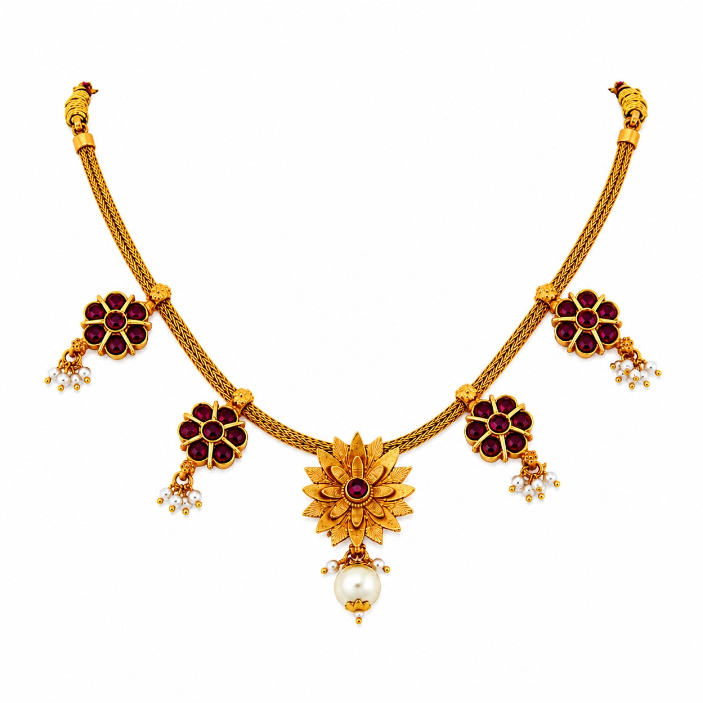 Lotus Bloom Antique 925 Silver Gold plated Kemp Choker