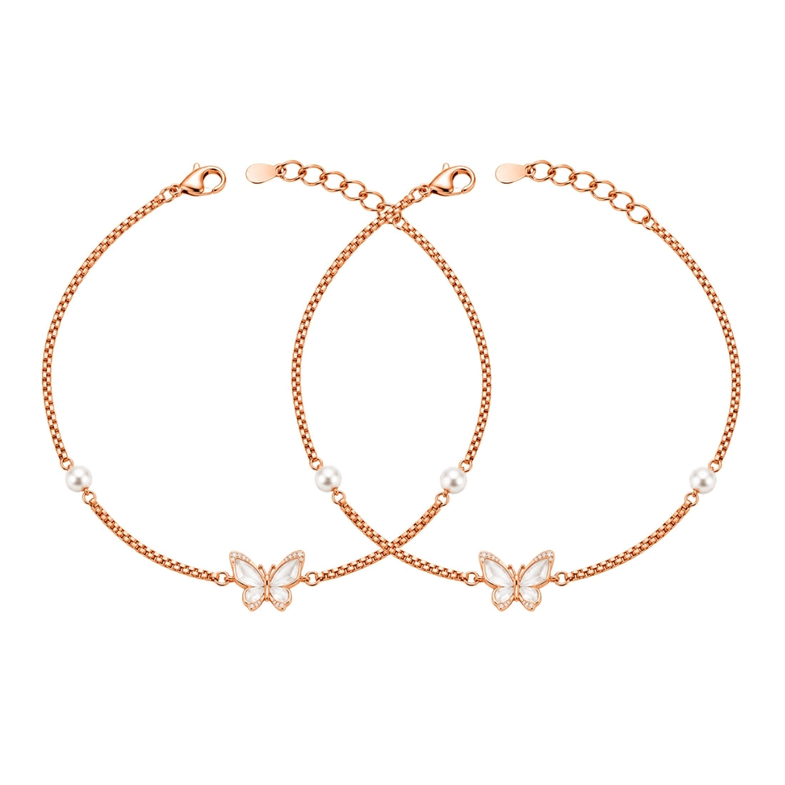The Ivory Dream Rose Gold Silver Anklet Pair