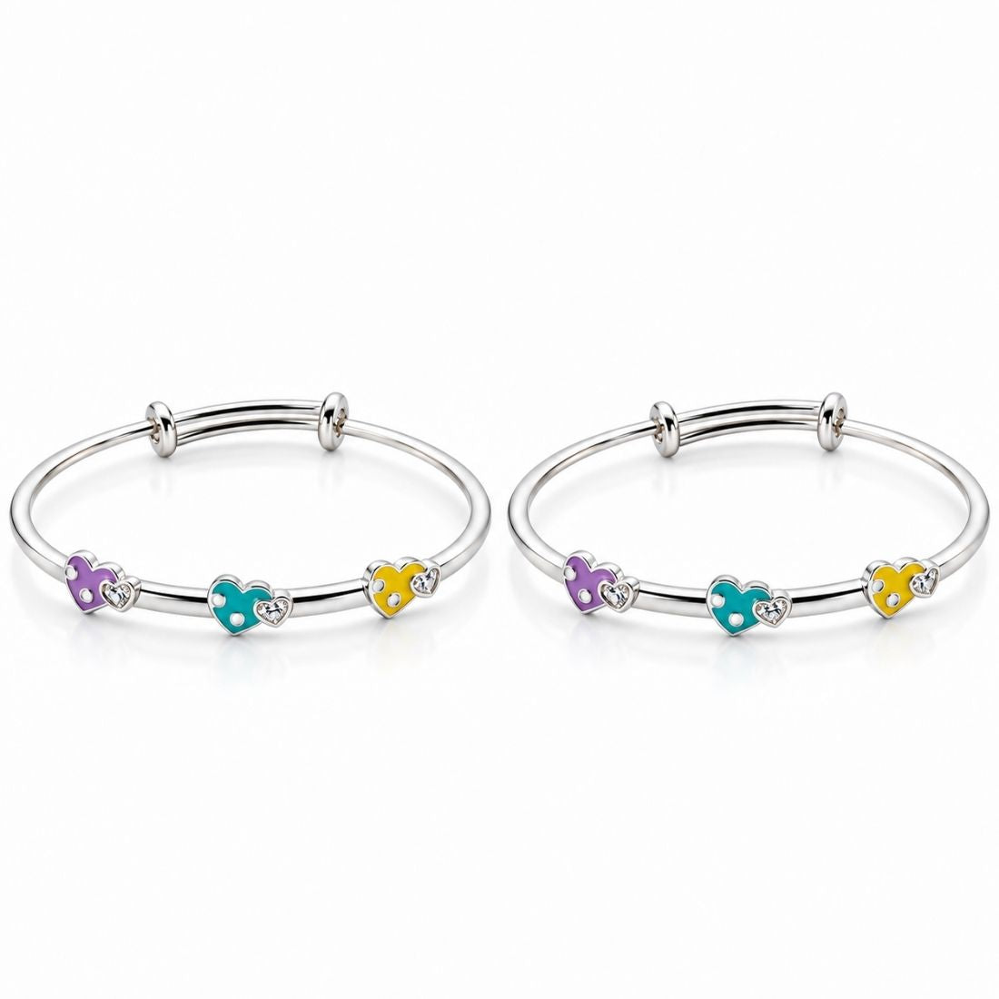 The Triple Heart enamel 925 silver kids kada set