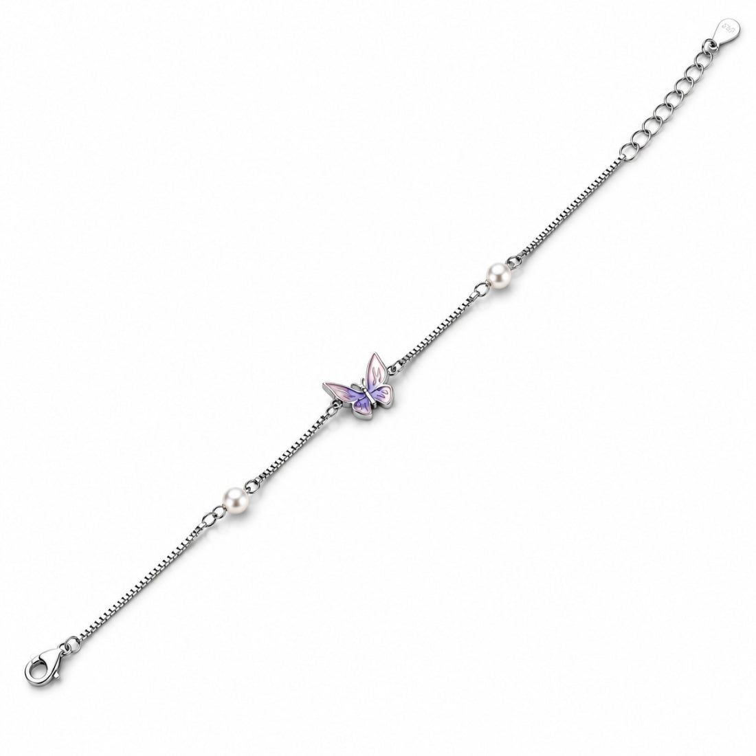 The Lavender Monarch – 925 Silver Purple Enamel Butterfly Bracelet