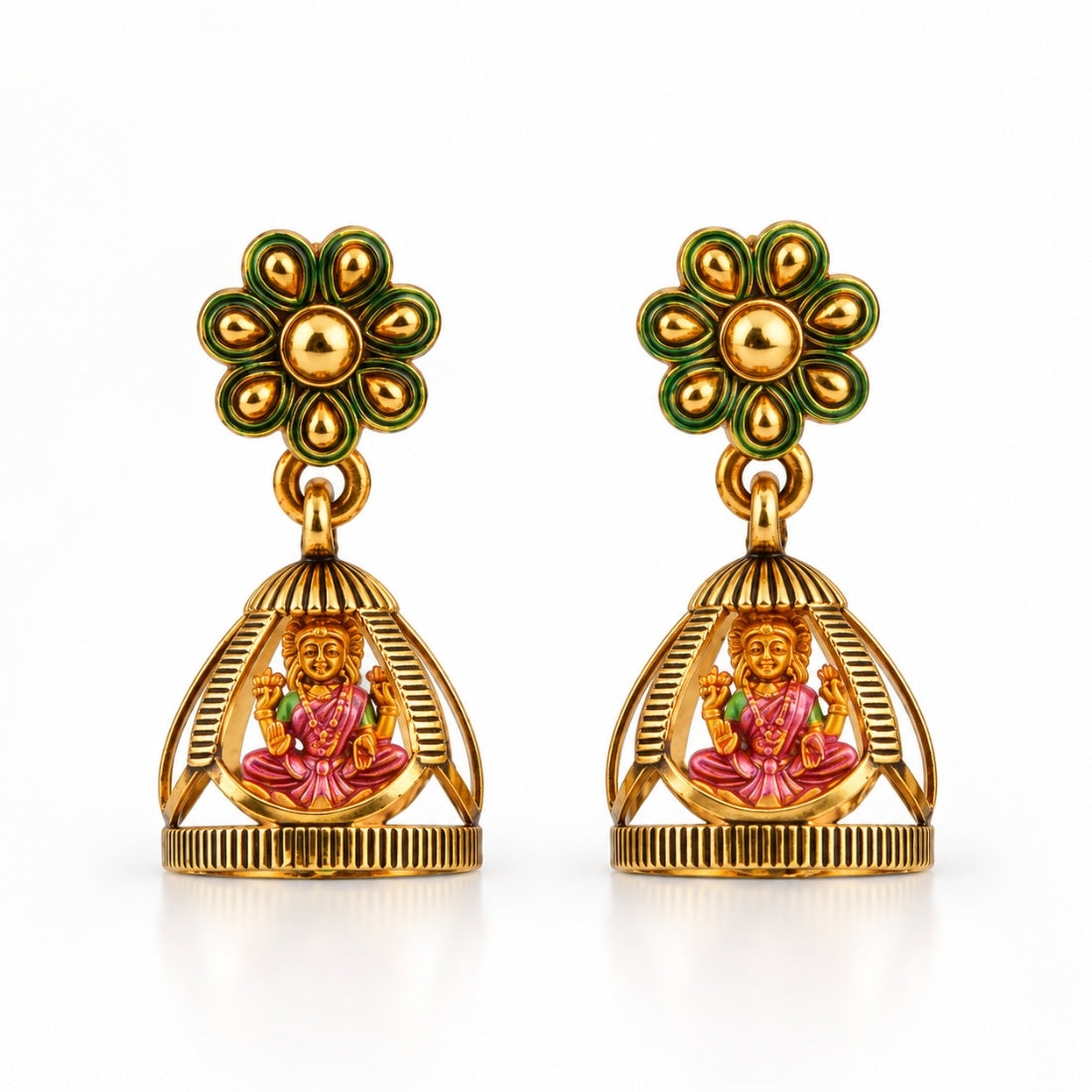 The Royal Lakshmi Blossom Antique Temple 925 Silver Jhumkas