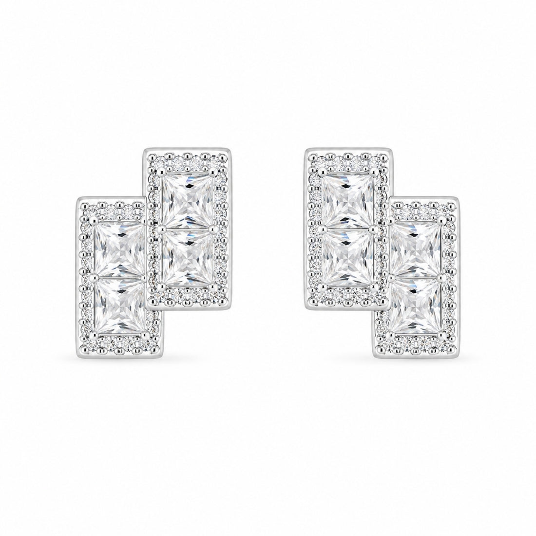 Sterling Silver Staggered Geometric Bar Stud Earrings