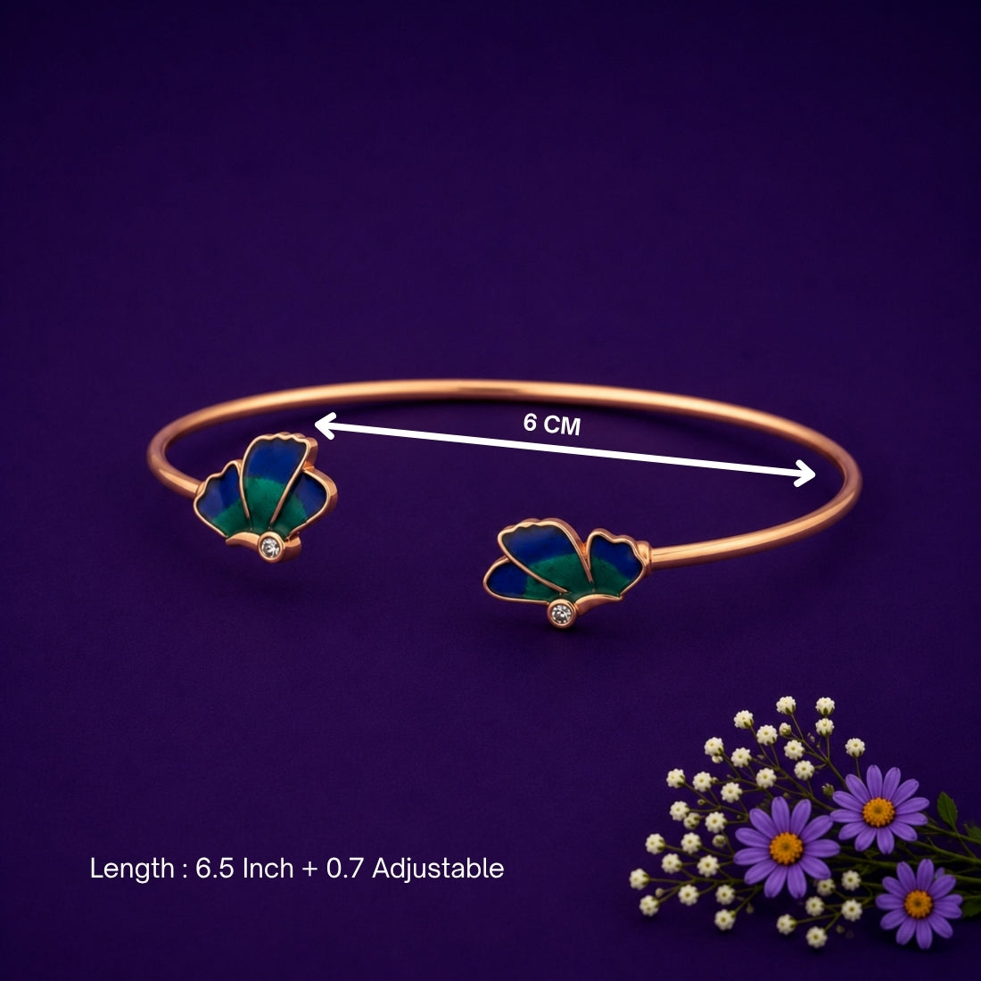 925 Rose Gold Plated Silver Dual Peacock Enamel Wing Kada
