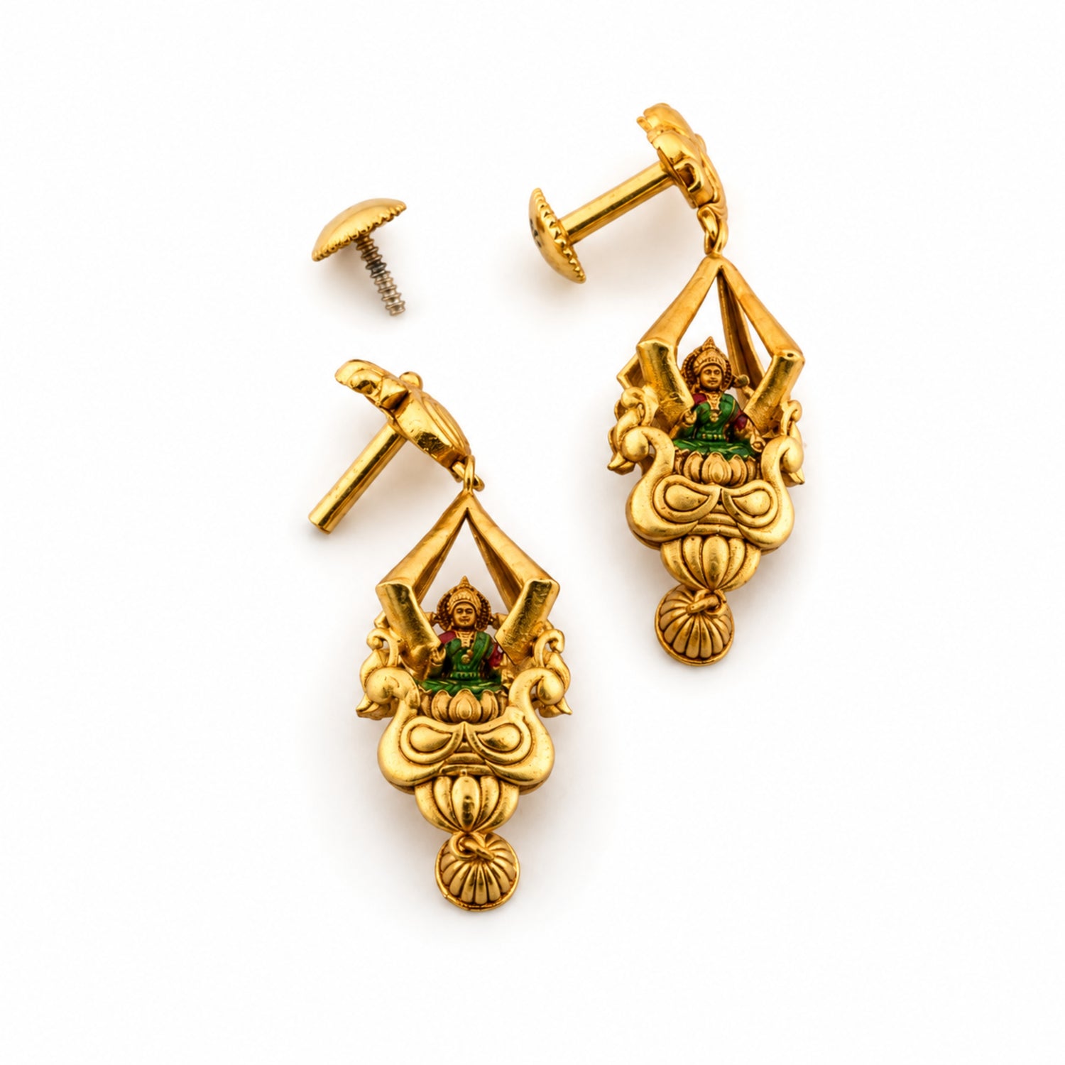Heritage Lakshmi Geometric Frame Gold-Plated 925 Silver Jhumkas