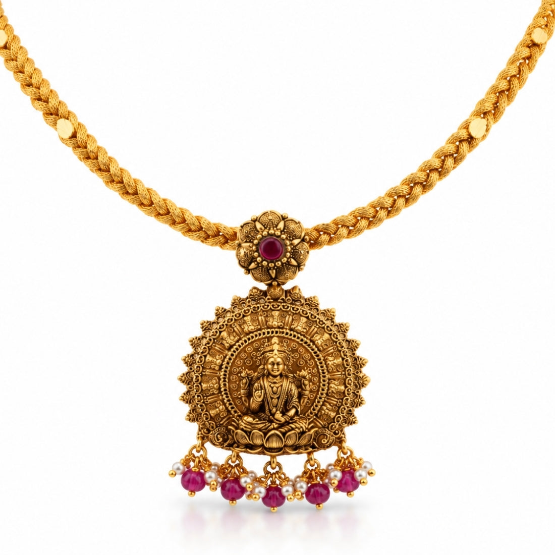 The Vaibhav Lakshmi Antique Medallion 925 Silver Necklace